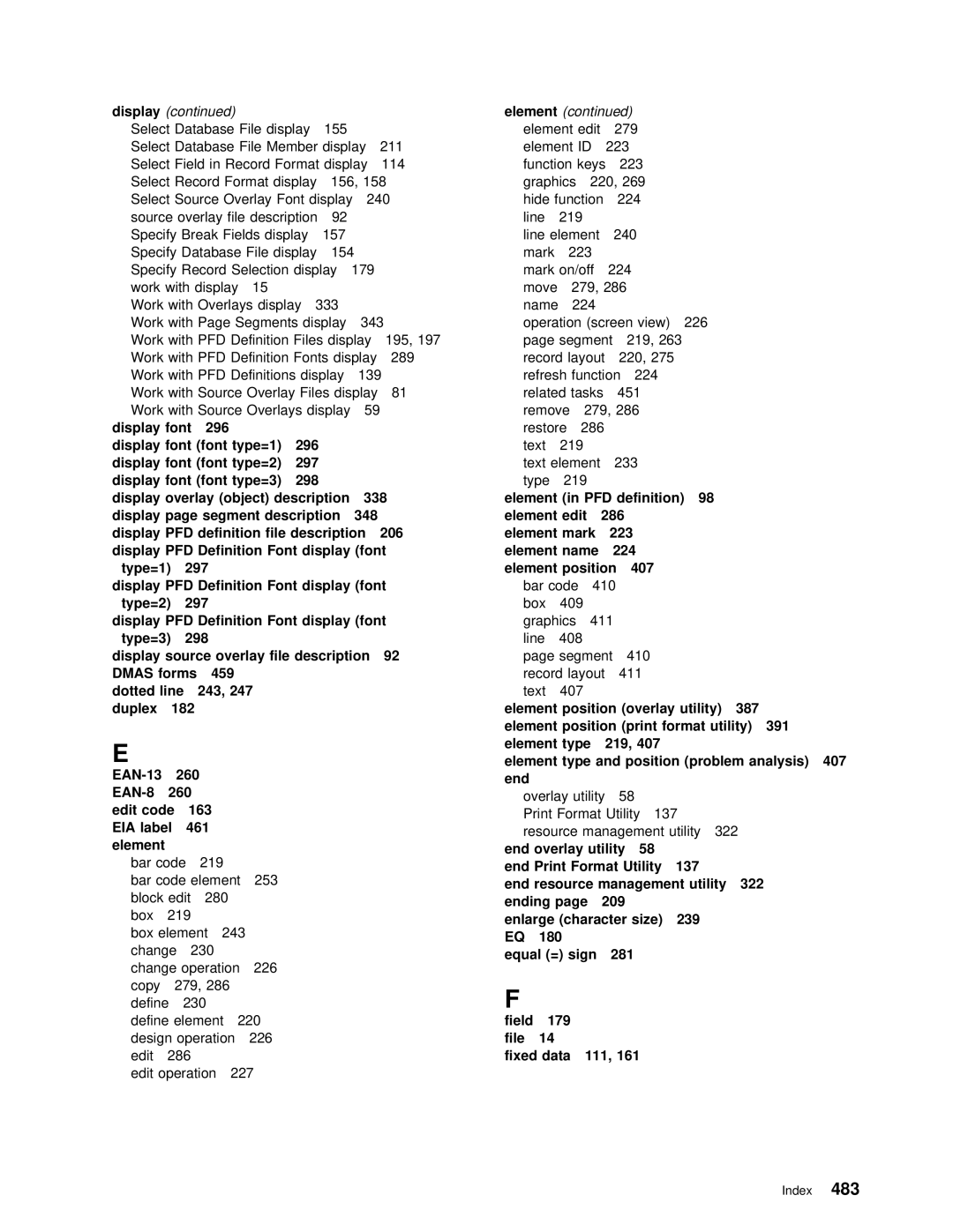 IBM AS/400 Display font Font Type=1 296 Text 219 Type=2, Text Element Display Font Type=3, 348, Utility 387, Print 