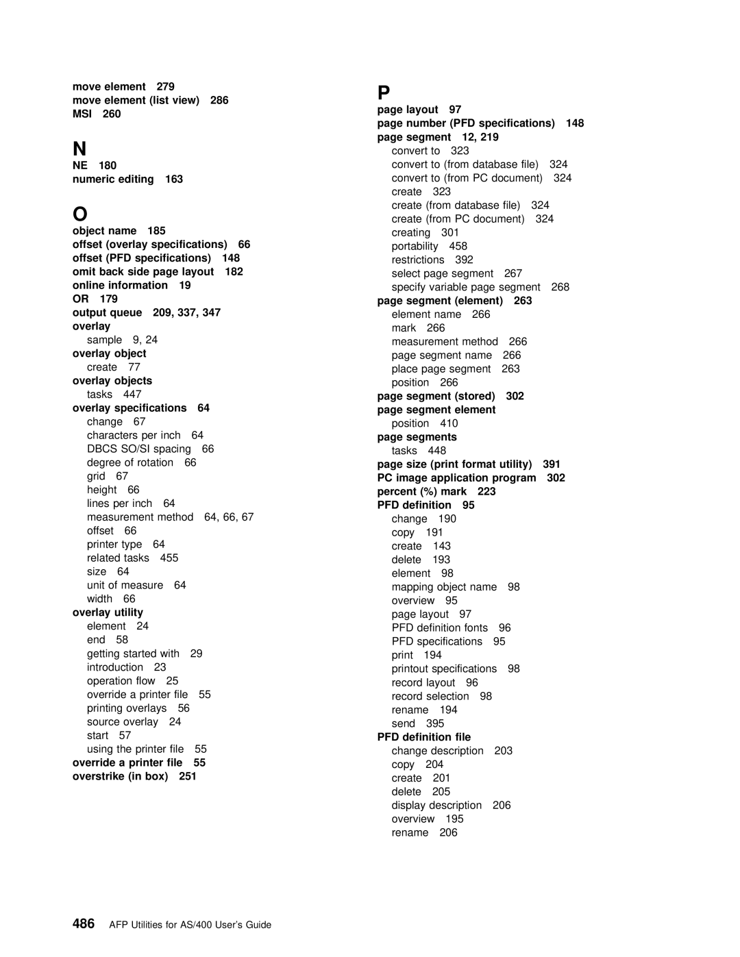 IBM AS/400 manual Numeric editing, Omit, 209 337, Override a printer file, 251, 263, 302, Size Print 