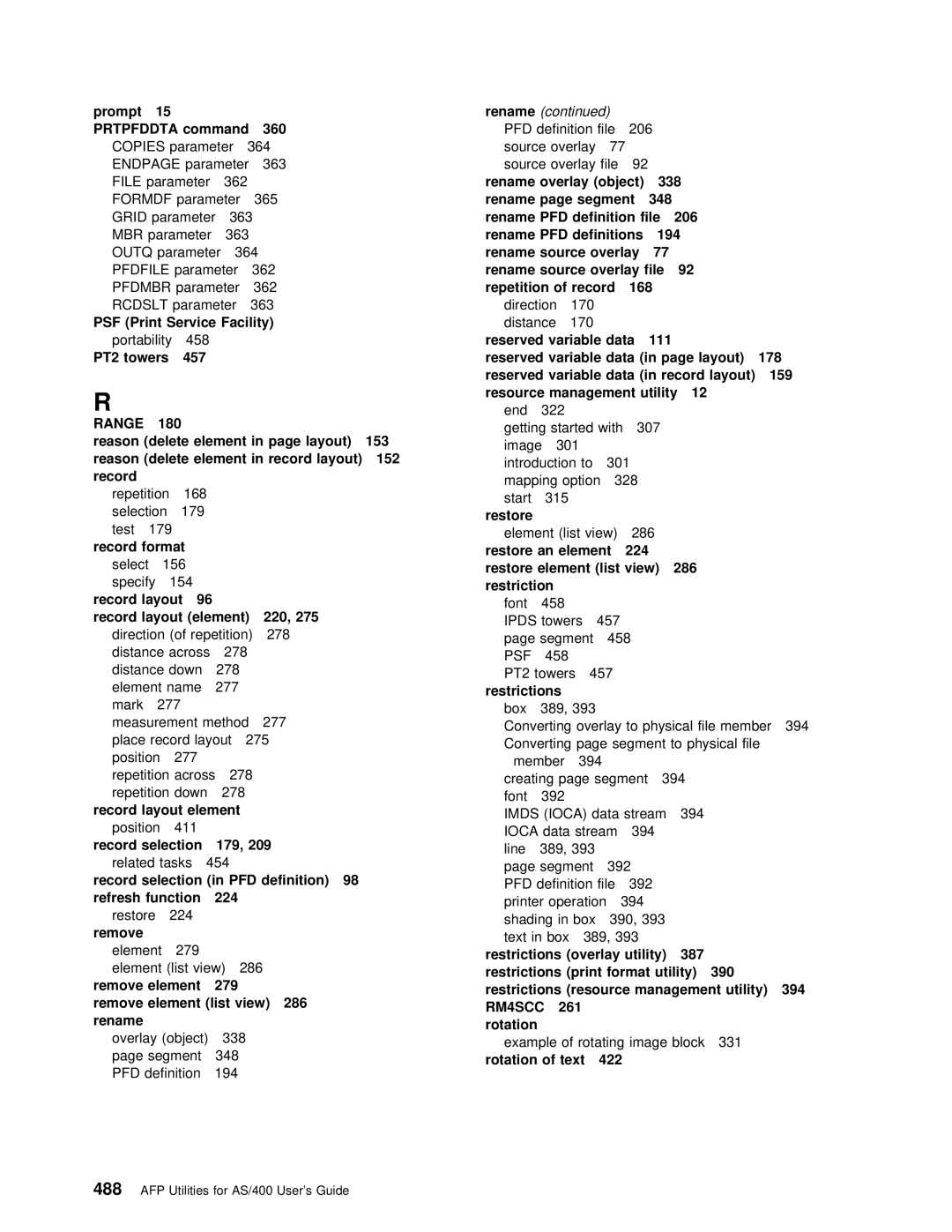 IBM AS/400 manual PSF Print Service Facility, PT2 towers, Record selection 179, Remove, Rotation of text 