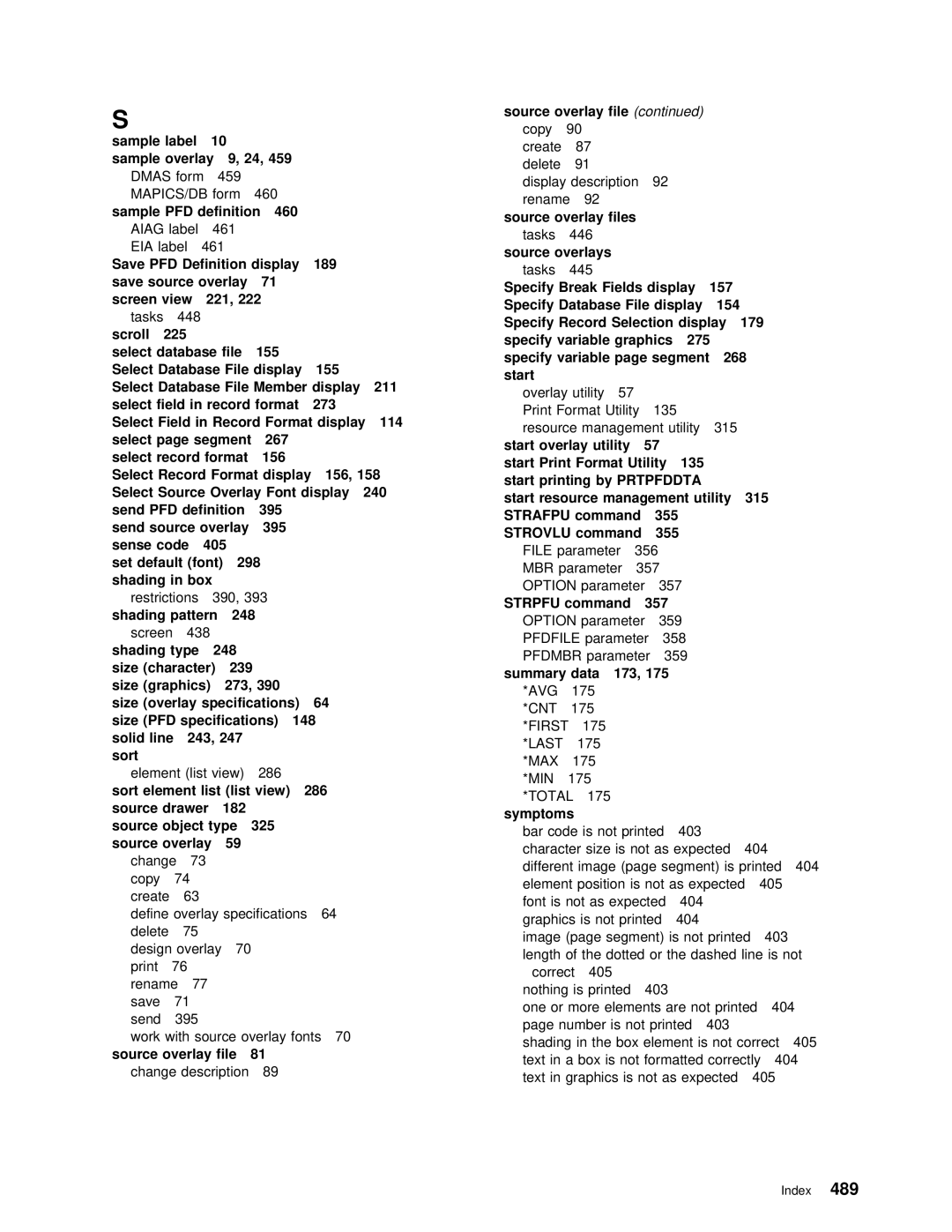 IBM AS/400 Sample label Sample overlay 9, 24, Sample PFD definition, Save, View 221 222 Tasks 448, 225, 211, 114, 267, 156 