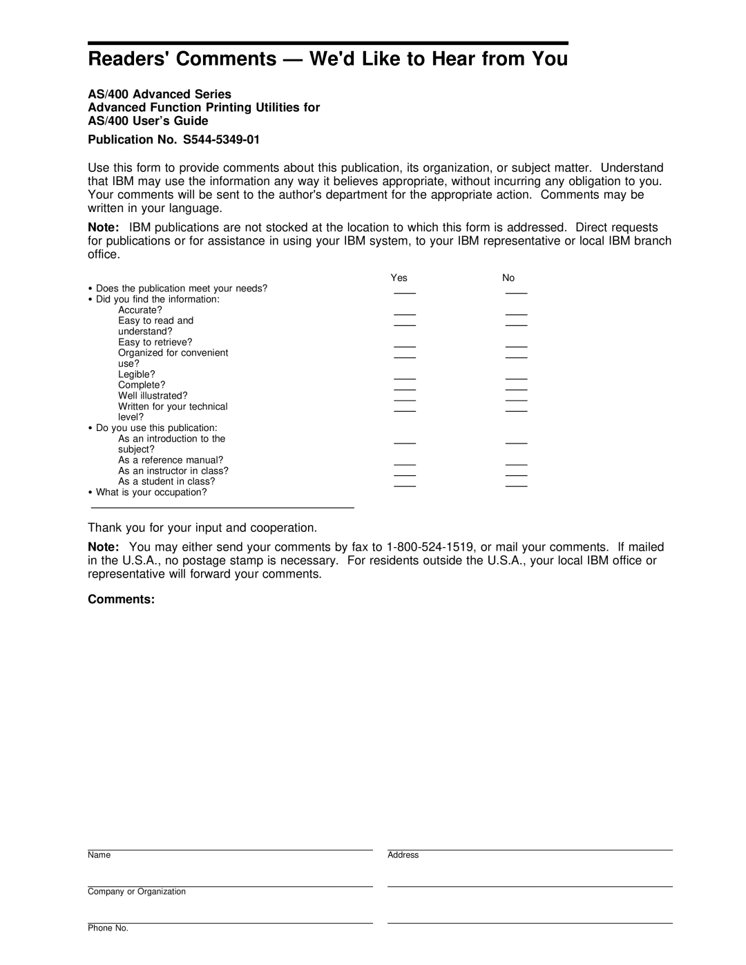 IBM AS/400 manual Wed, Readers, Series, User’s Guide, Comments 