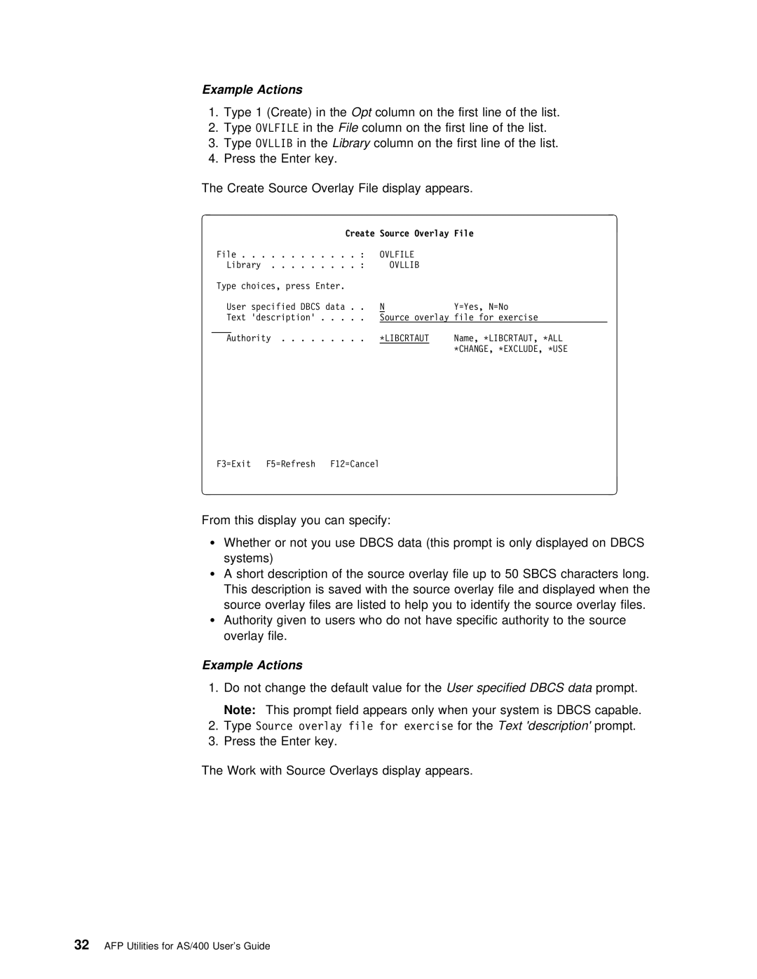 IBM AS/400 manual Type, Create 