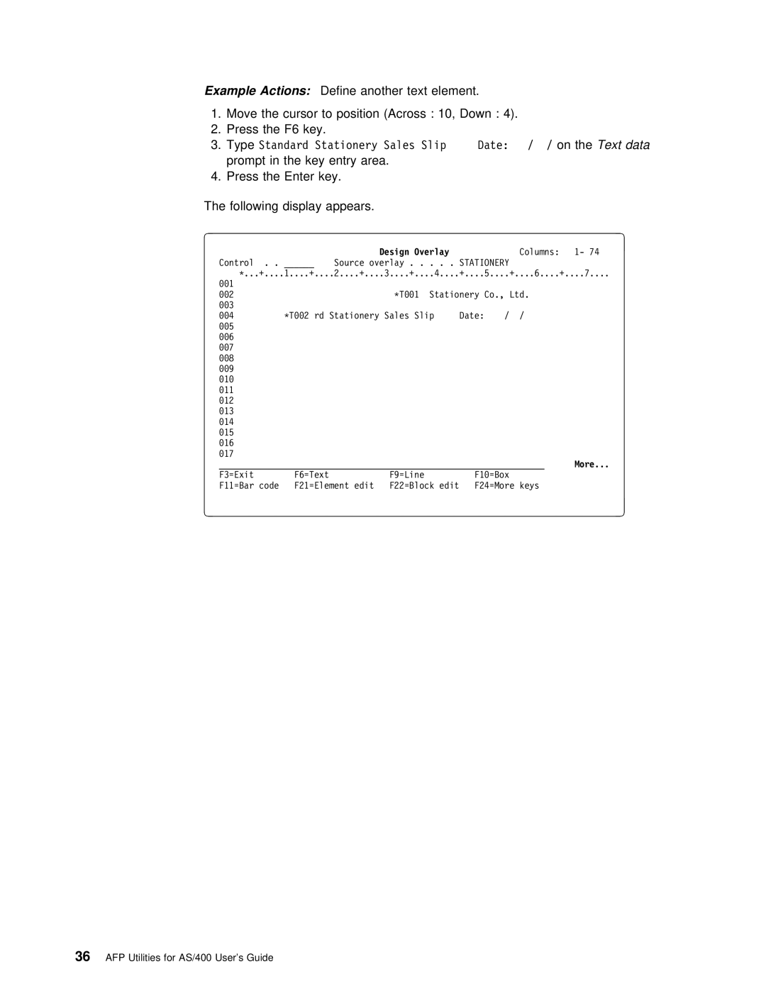 IBM AS/400 manual On the Text data, Prompt Key Entry area Press Enter Following Display Appears 