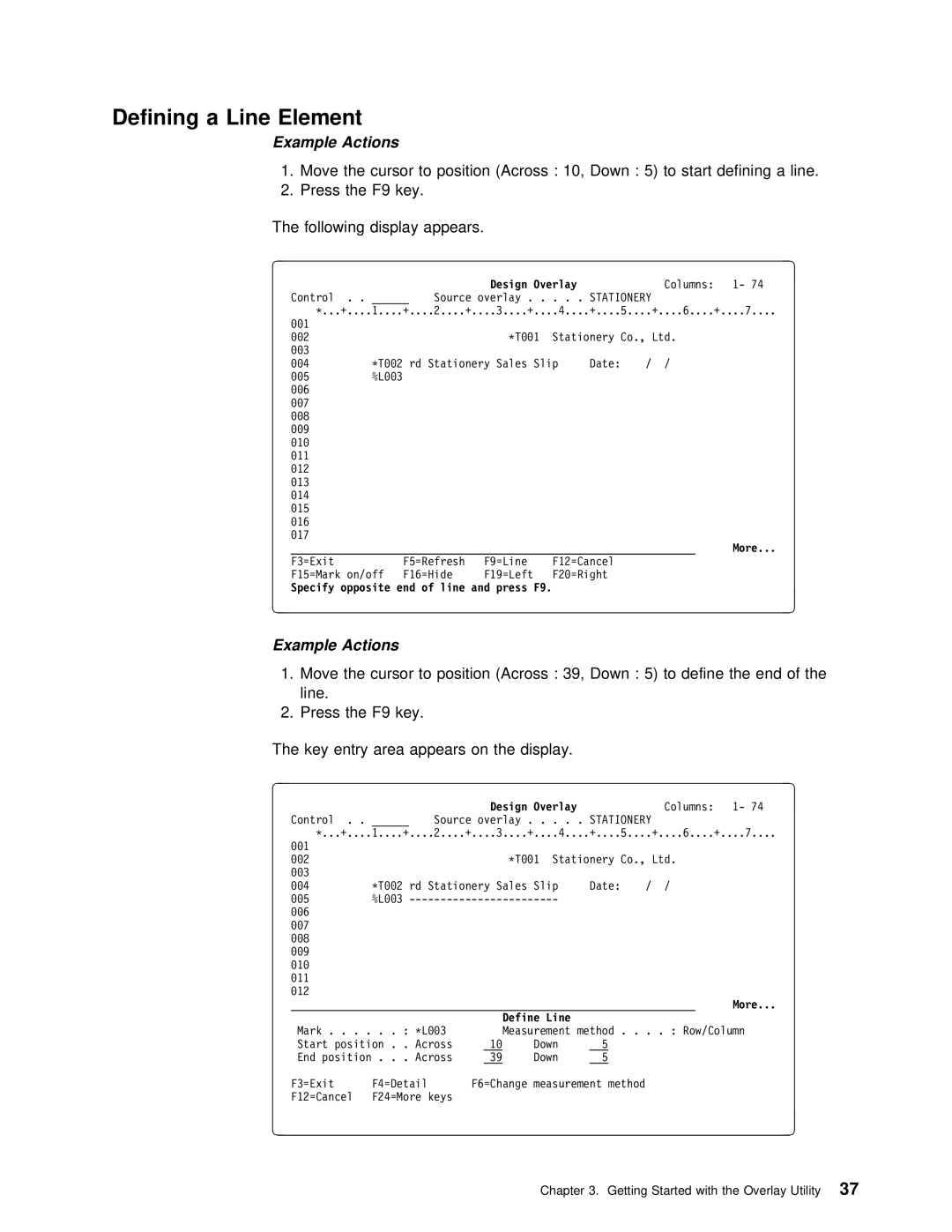 IBM AS/400 manual Defining a Line Element, Specify opposite end of line and press F9 