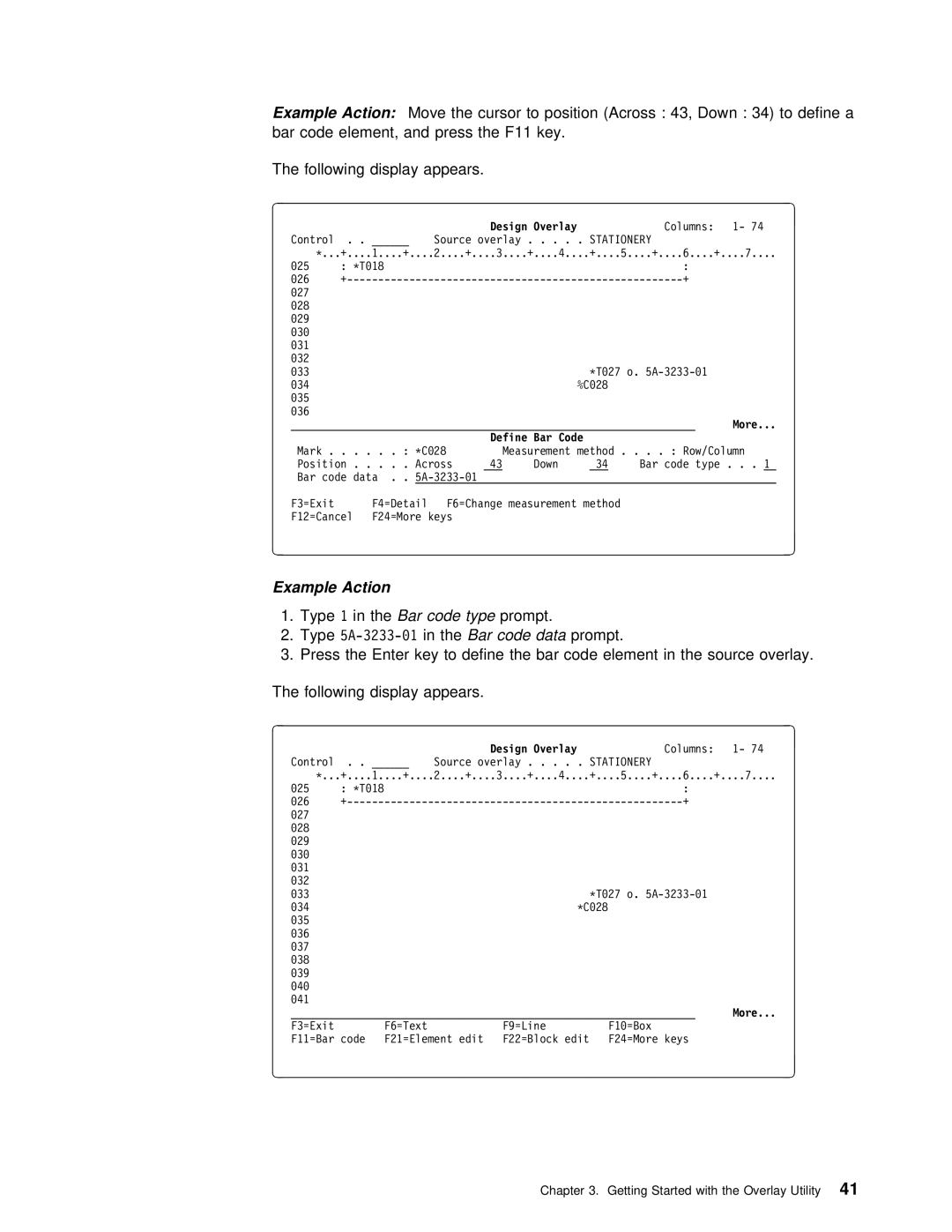 IBM AS/400 manual Move the cursor to position Across 43, Down 