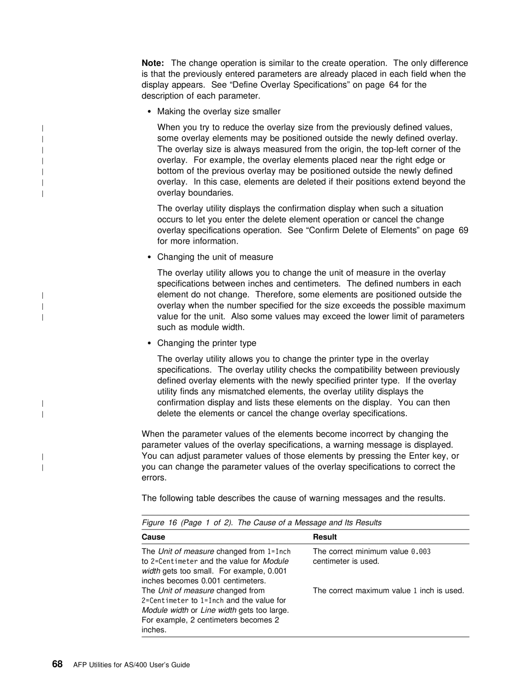 IBM AS/400 manual Cause of a Message and Its Results, Cause Result, Width gets, Module widthorLine widthgets 