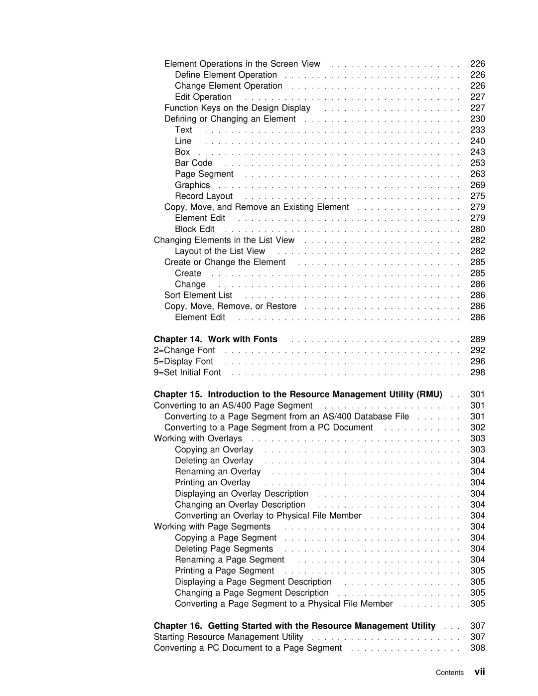 IBM AS/400 manual Vii, Work with Fonts, Introduction to, Management Utility 