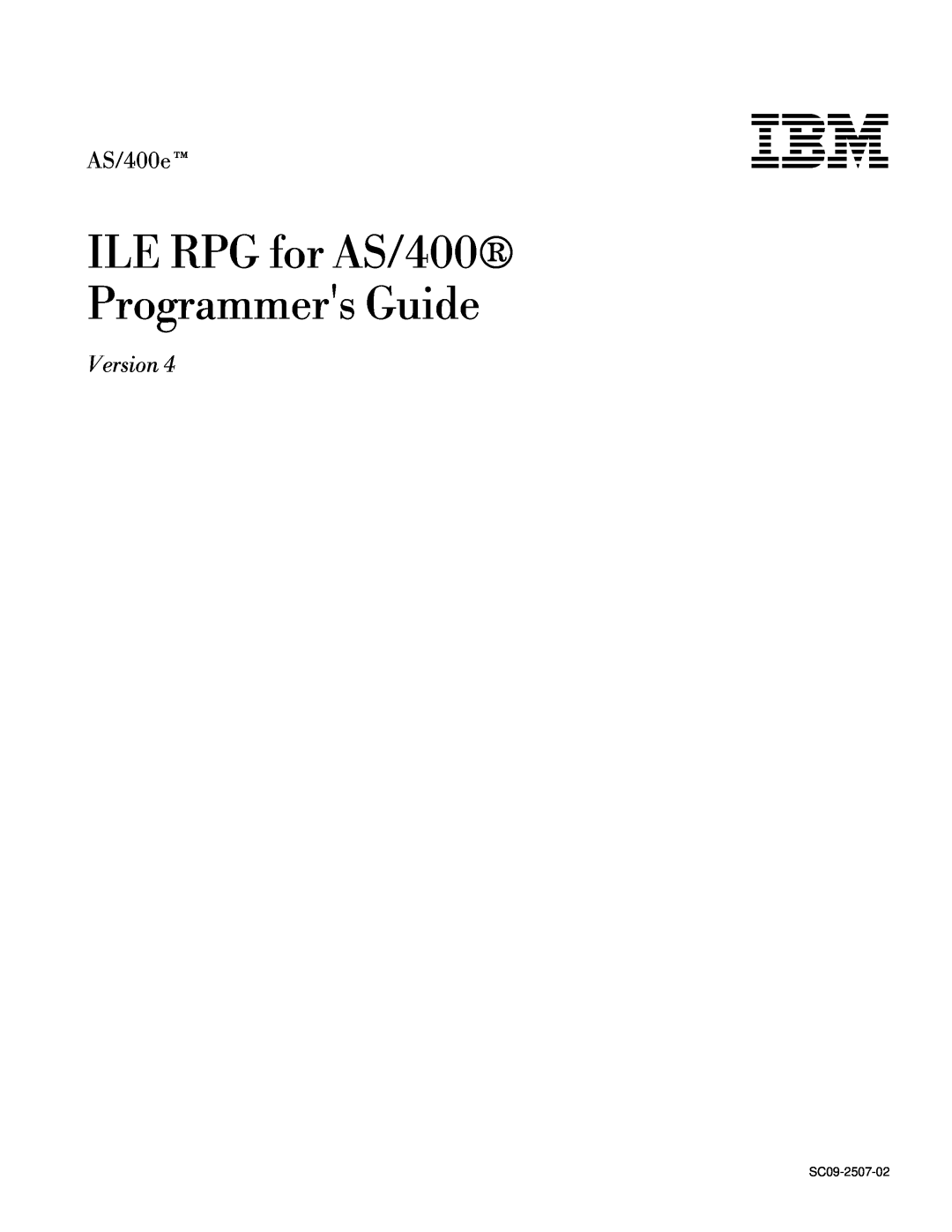 IBM manual ILE RPG for AS/400 Programmers Guide, AS/400e, Version 