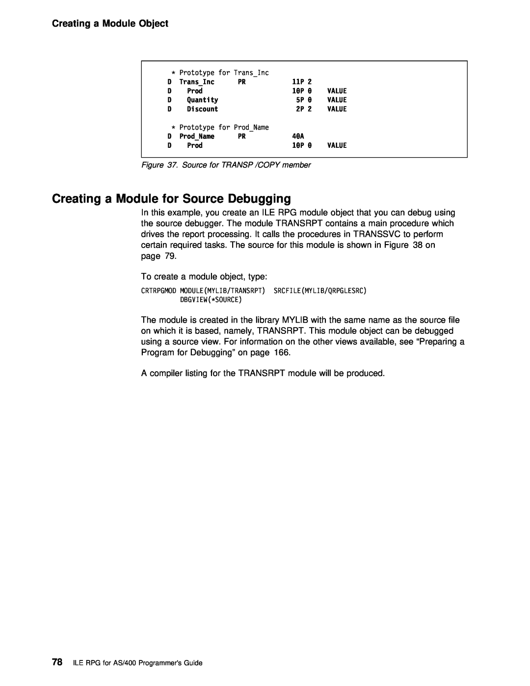 IBM AS/400 manual Creating a Module for, Creating a Module Object, Debugging 