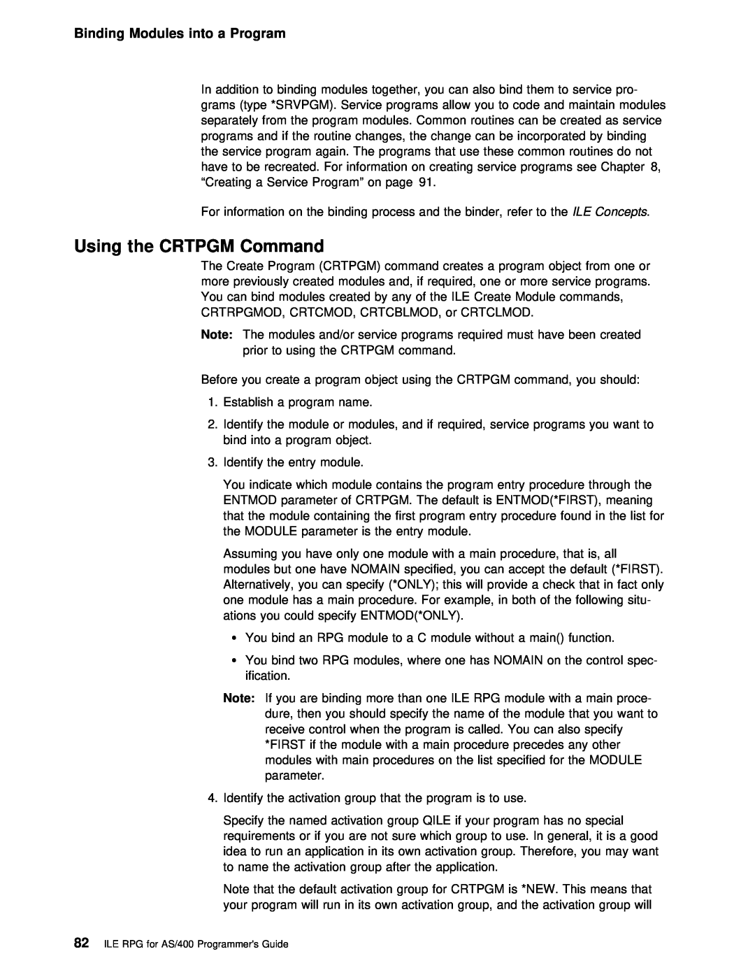 IBM AS/400 manual into a, Using, Crtpgm 