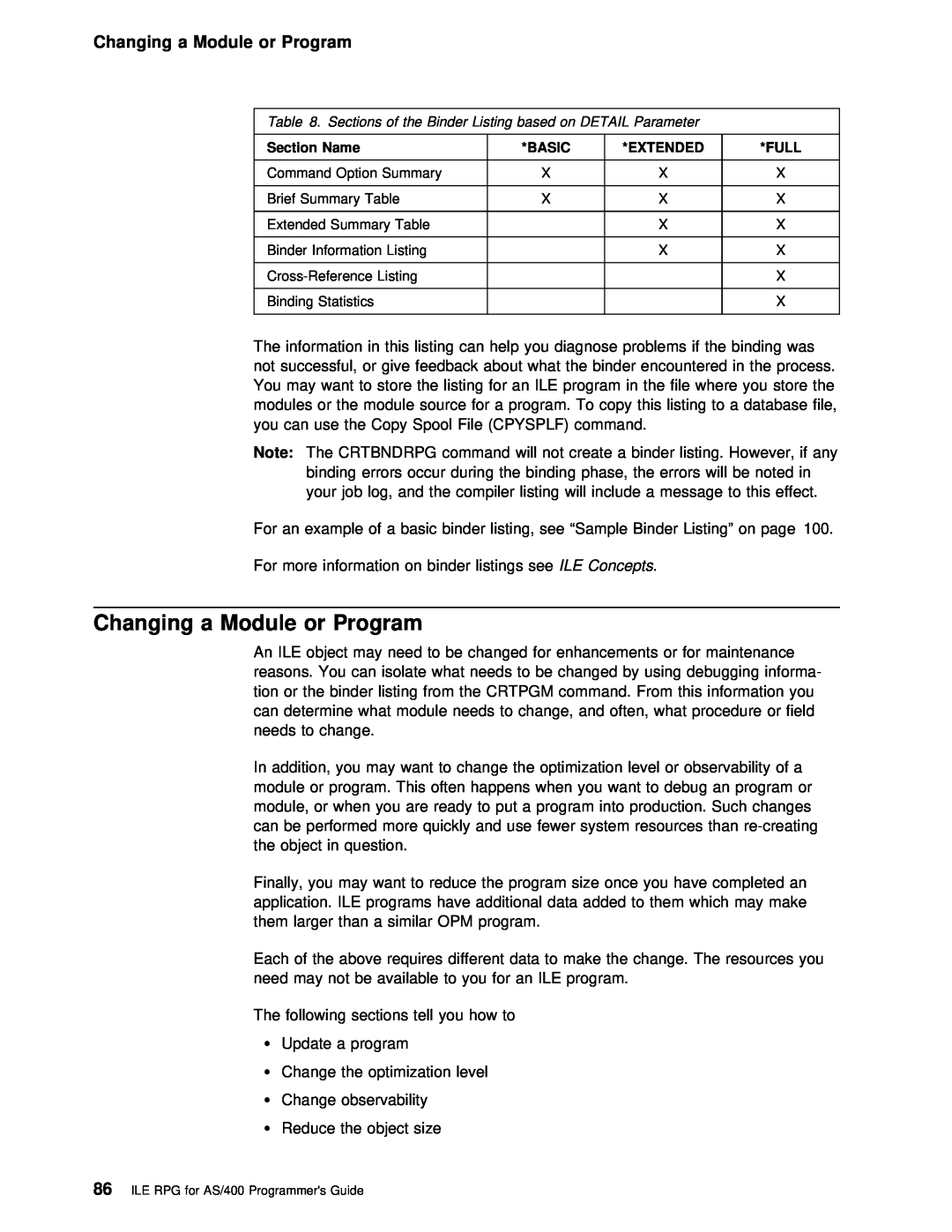 IBM AS/400 manual Changing a Module or Program, Basic, Full 