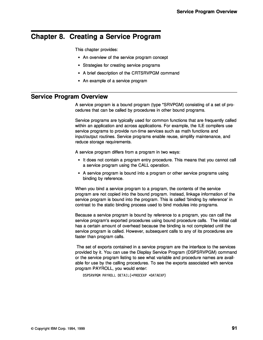 IBM AS/400 manual Creating a Service Program, Service Program Overview 