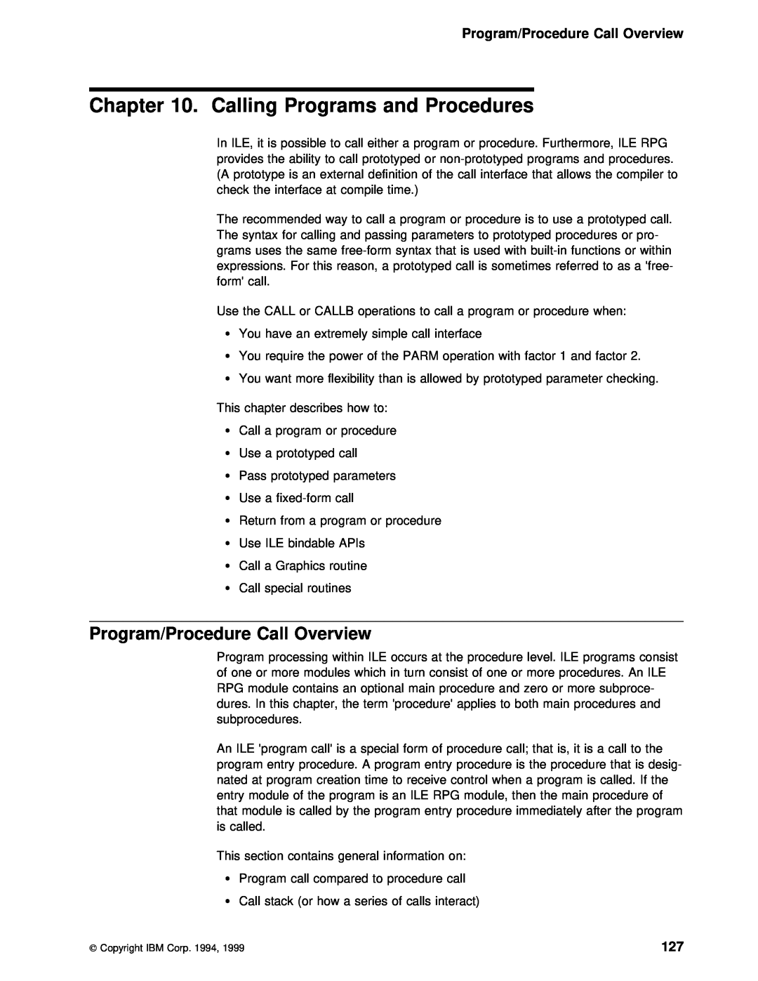IBM AS/400 manual Calling Programs and Procedures, Program/Procedure Call Overview 