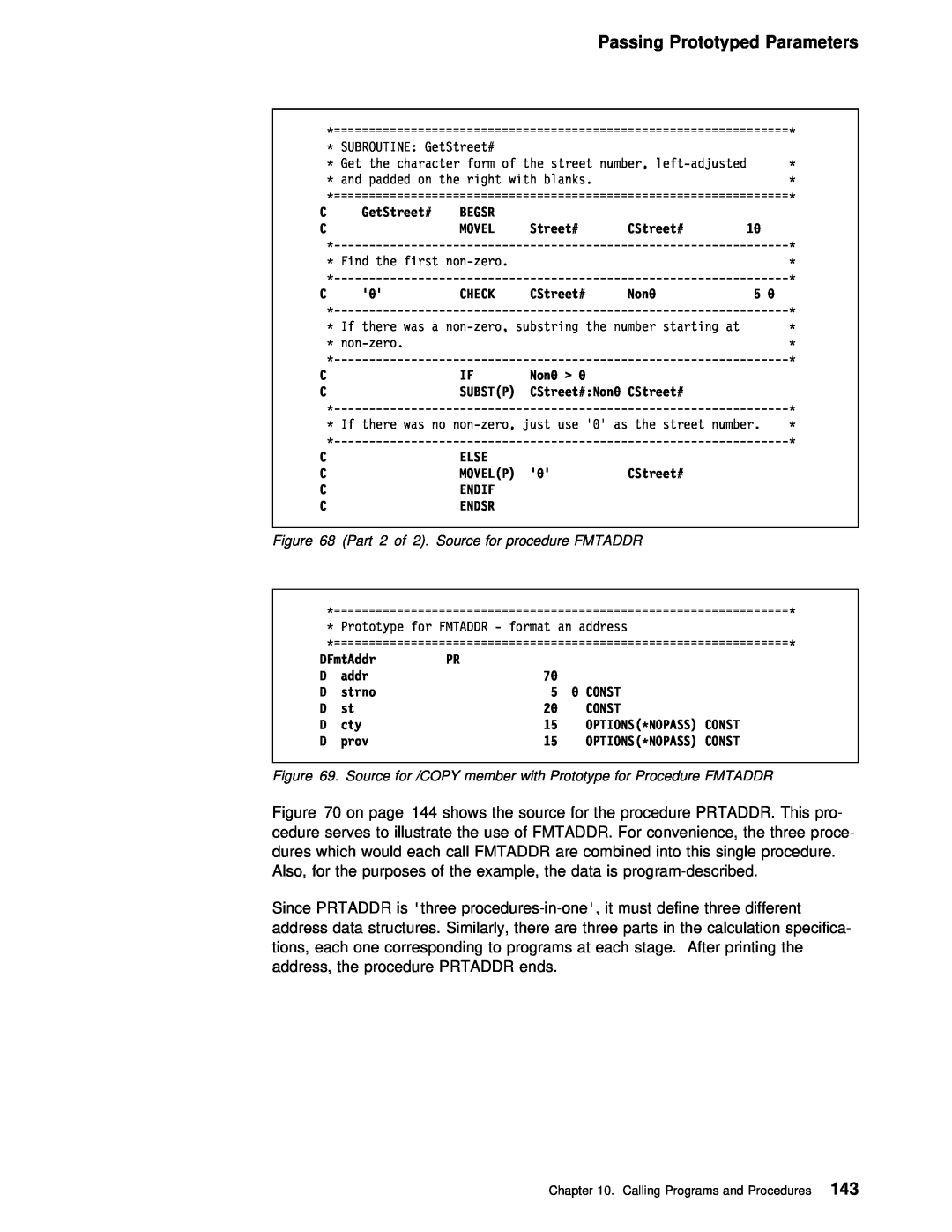 IBM AS/400 manual Passing Prototyped Parameters, Part 2 of 2. Source for procedure FMTADDR 