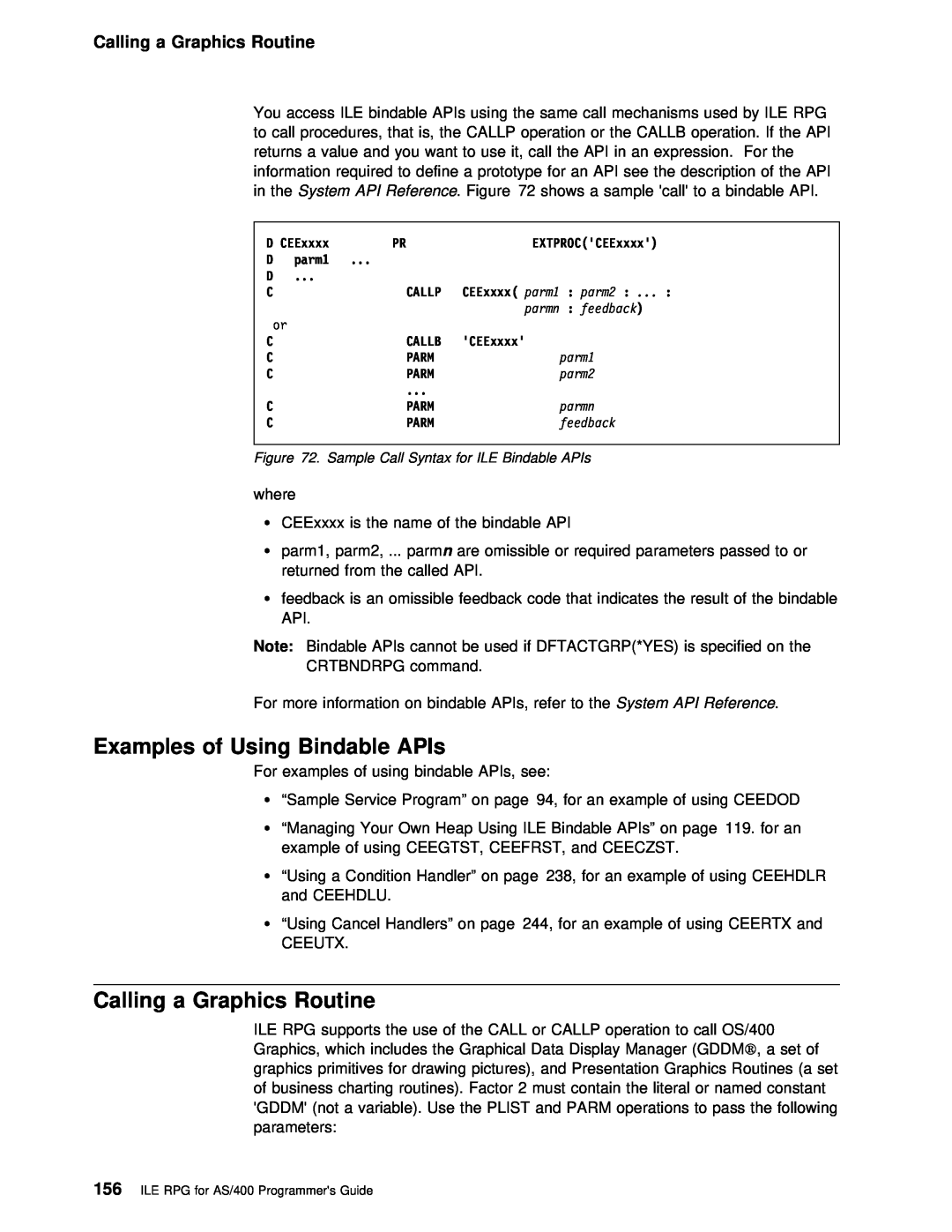 IBM AS/400 manual Examples of Using Bindable APIs, Calling a Graphics Routine 