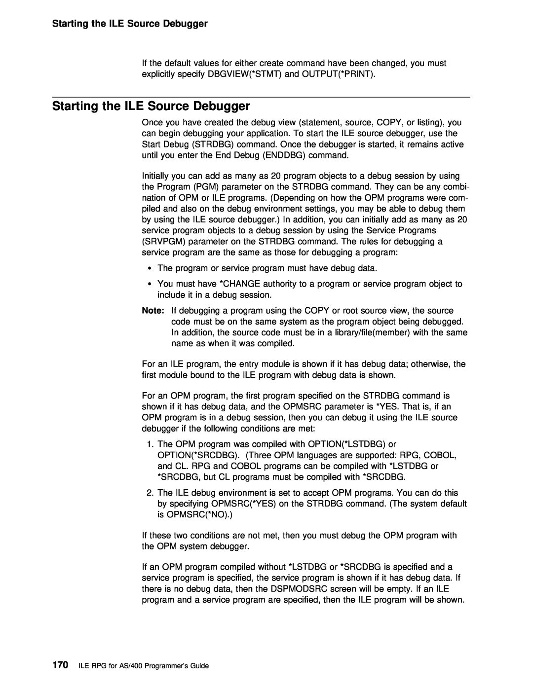 IBM AS/400 manual Starting the ILE Source Debugger 