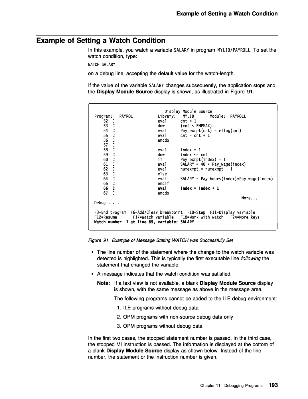 IBM AS/400 manual Example of Setting a Watch Condition 