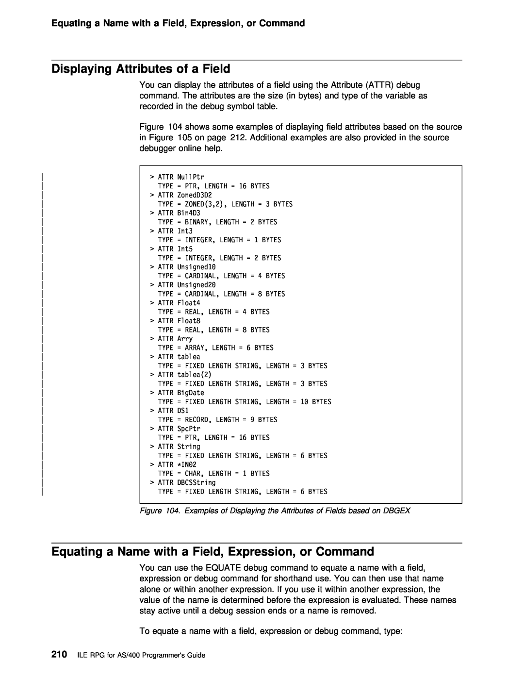 IBM AS/400 manual Displaying Attributes of a Field, or Command, Equating a Name with, Expression 