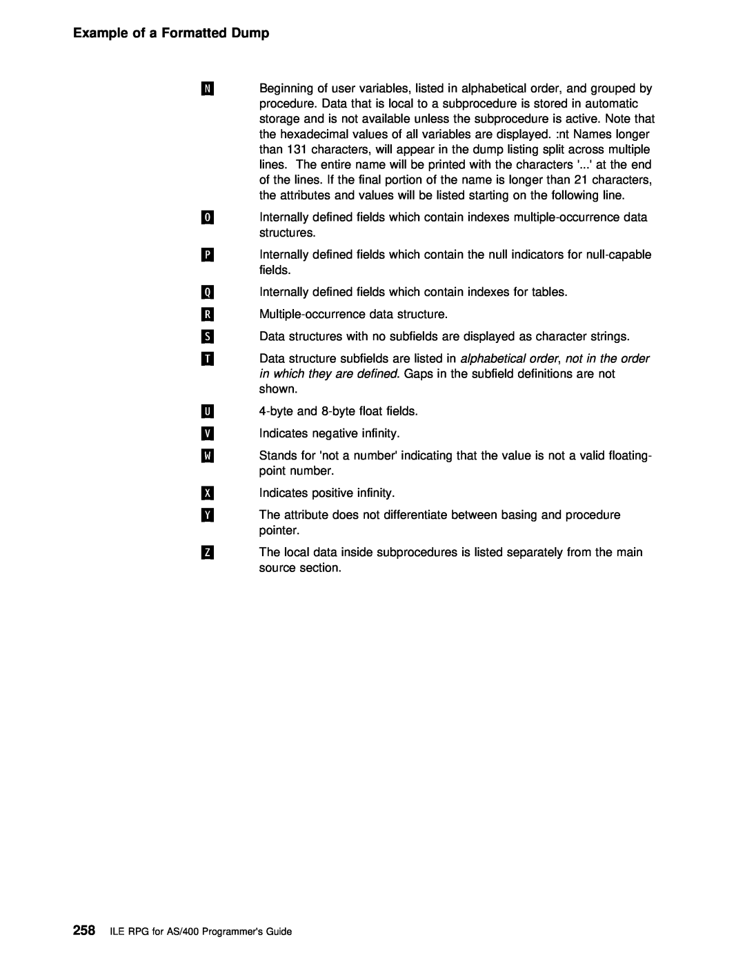 IBM AS/400 manual Example of a Formatted Dump 