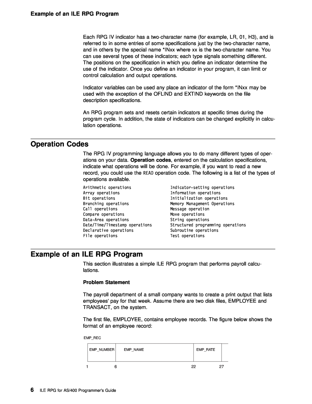 IBM AS/400 manual Operation Codes, Example of an ILE RPG Program 