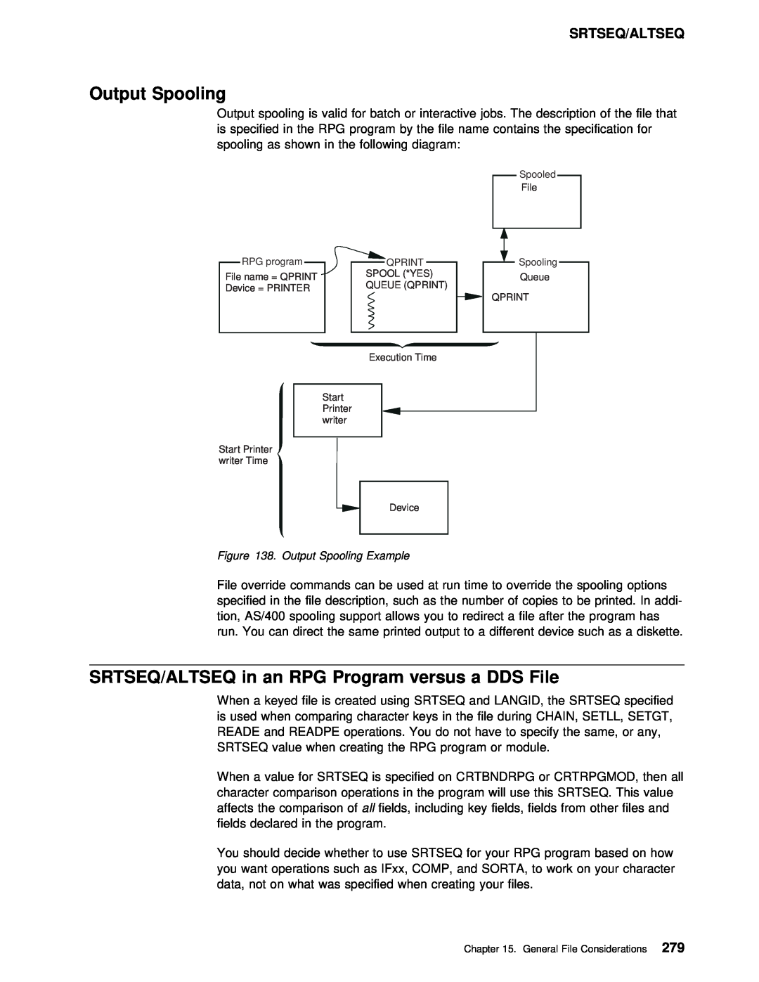 IBM AS/400 manual Output Spooling, Srtseq/Altseq, SRTSEQ/ALTSEQ in an, File 