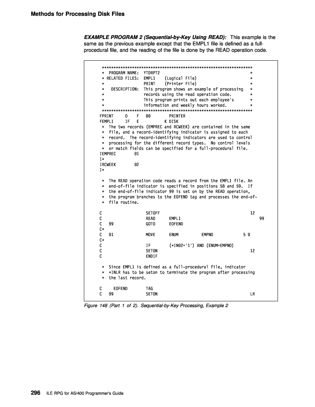 IBM manual Sequential-by-Key Using READ, Methods for Processing Disk Files, ILE RPG for AS/400 Programmers Guide 