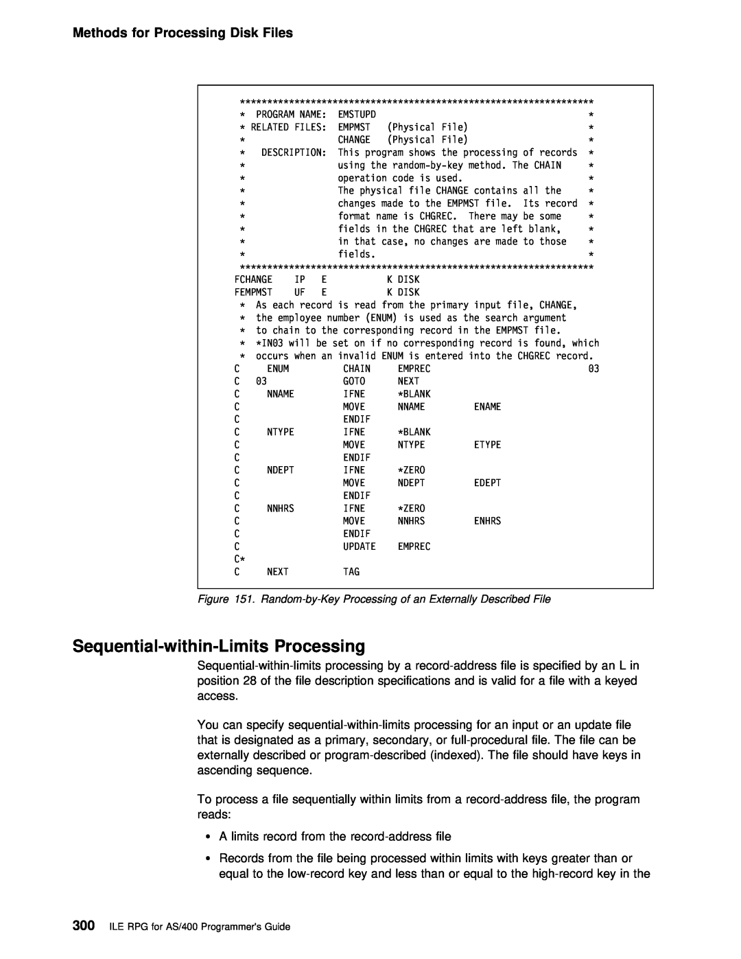 IBM AS/400 manual Sequential-within-Limits Processing, Methods for Processing Disk Files 