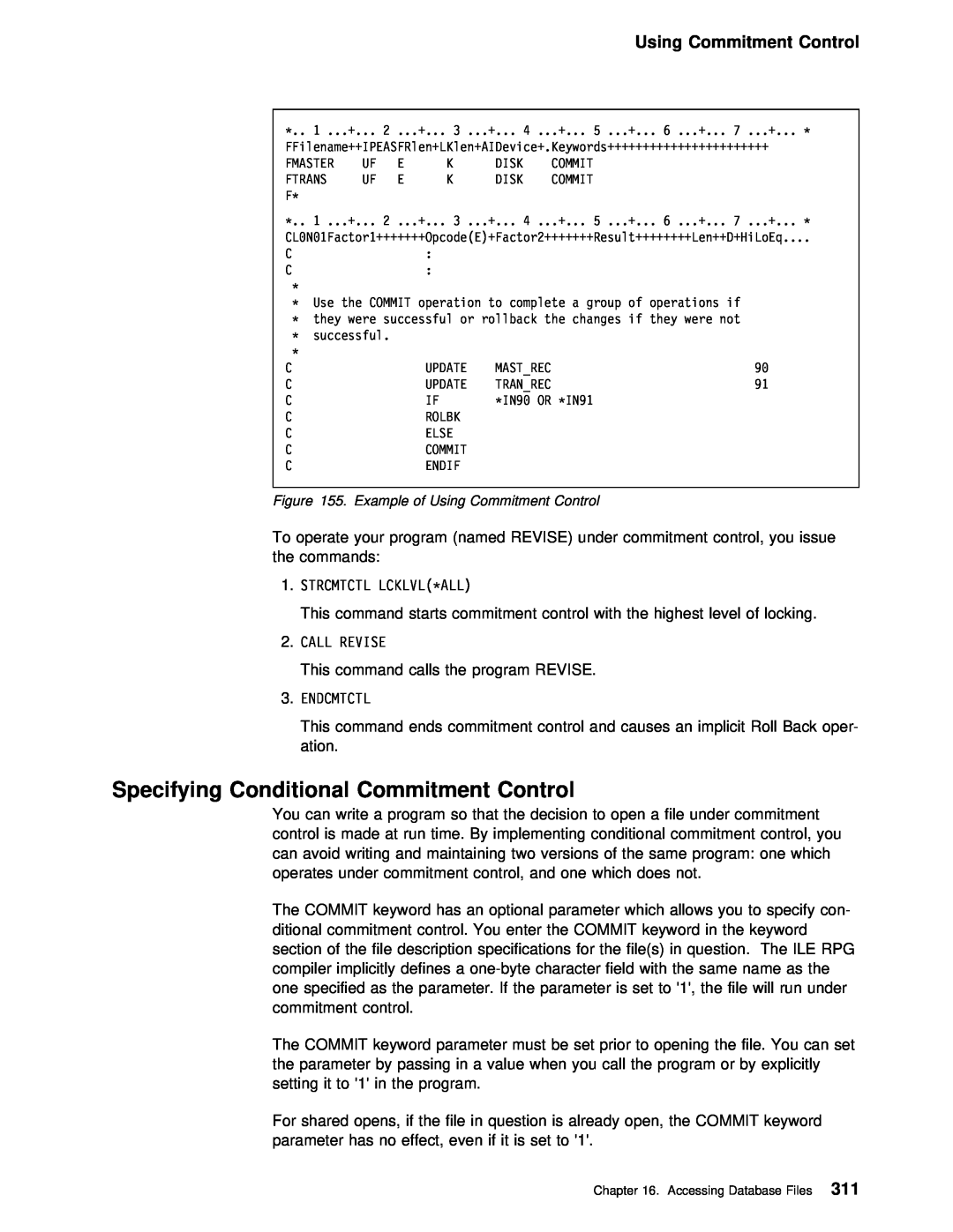 IBM AS/400 manual Lcklvl*All, 2CALL. REVISE, 3ENDCMTCTL, Using Commitment Control 