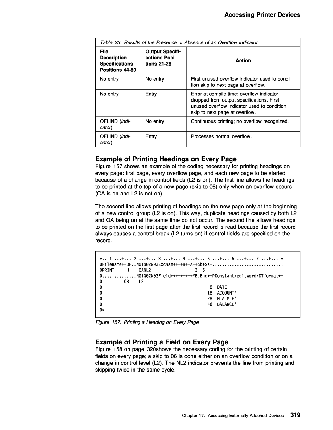 IBM AS/400 manual Example of Printing Headings on Every Page, Example of Printing a Field on Every Page 