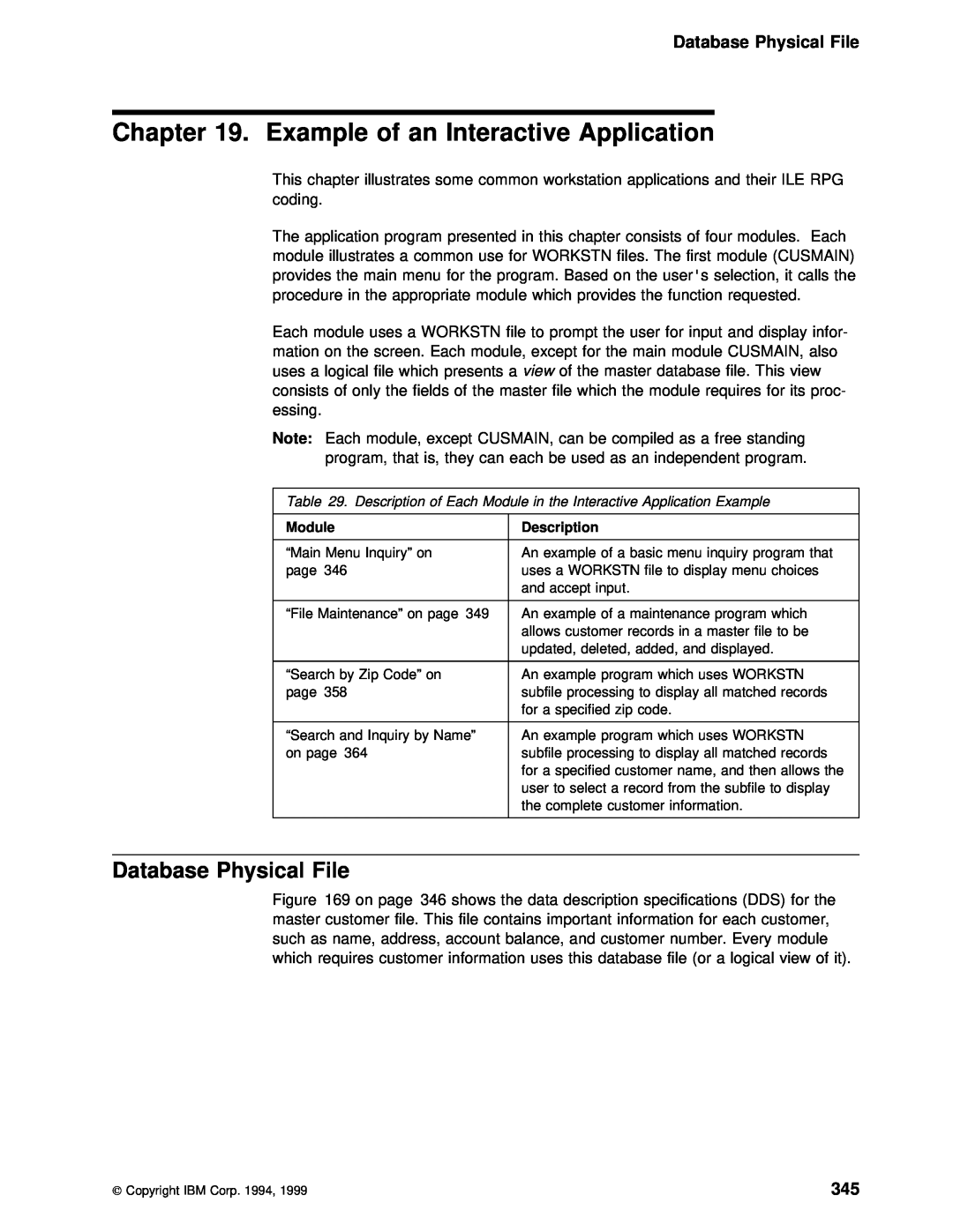 IBM AS/400 manual Example of an Interactive Application, Database Physical File 