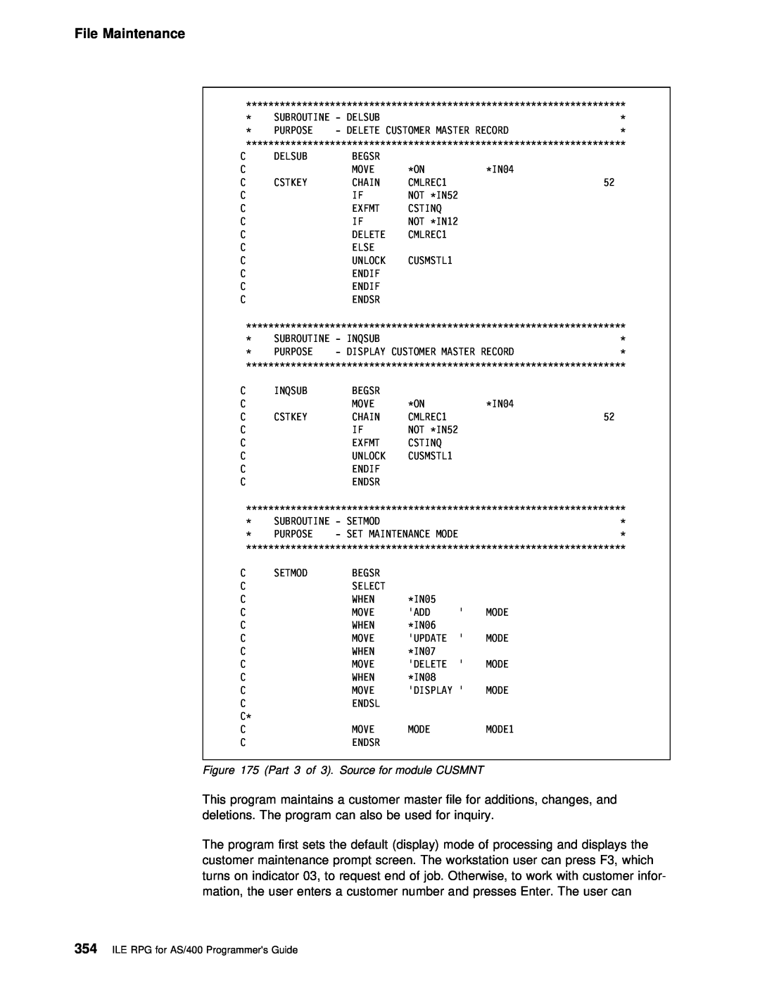 IBM manual File Maintenance, ILE RPG for AS/400 Programmers Guide, Set Maintenance Mode 