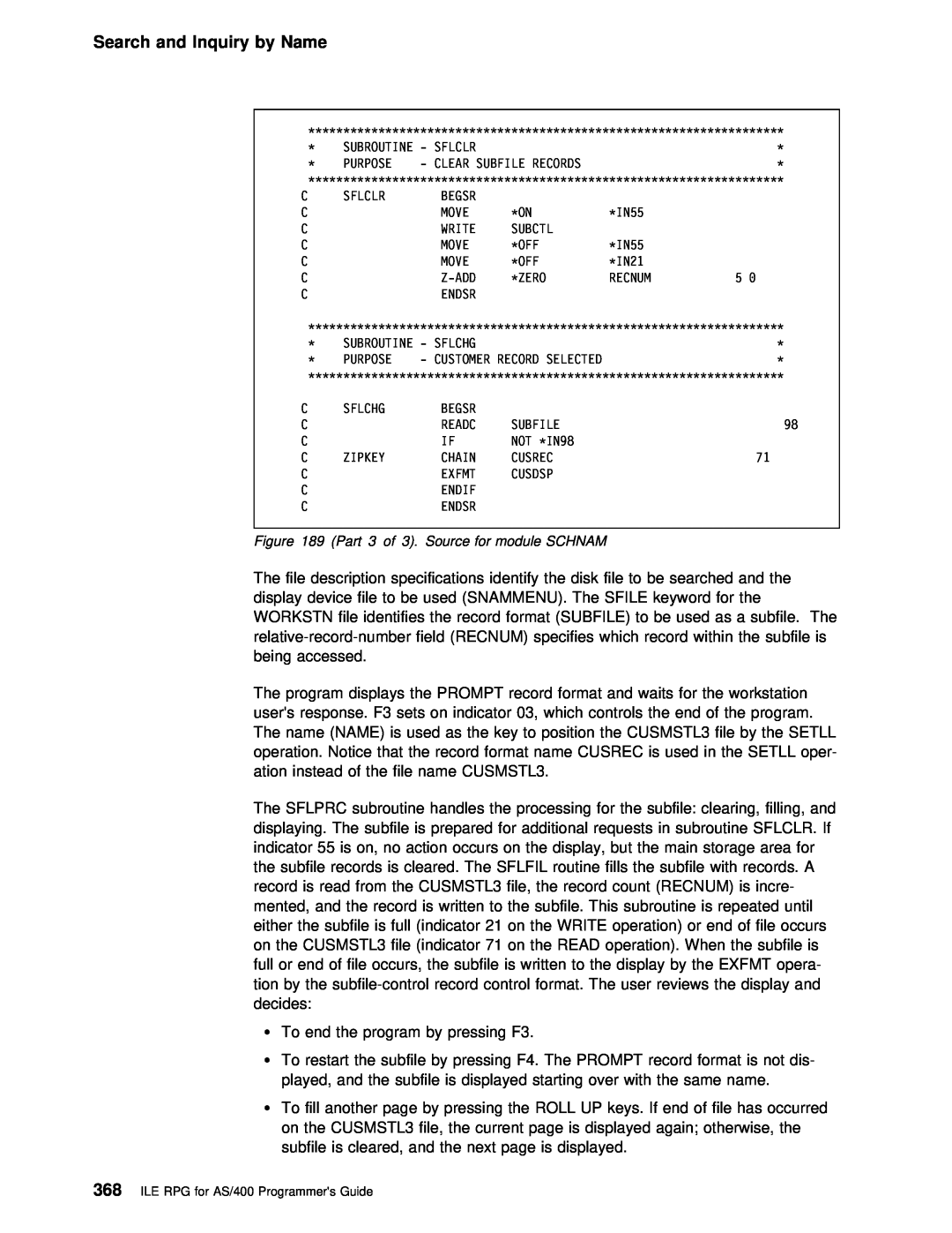 IBM AS/400 manual ¹ To, Search and Inquiry by Name, Subroutine 