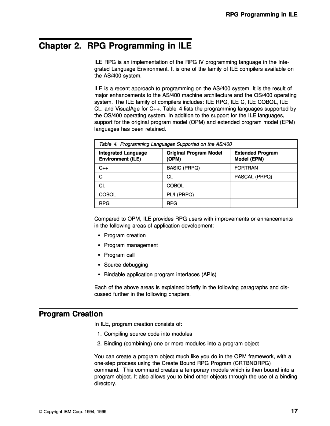 IBM AS/400 manual RPG Programming in ILE, Program Creation 