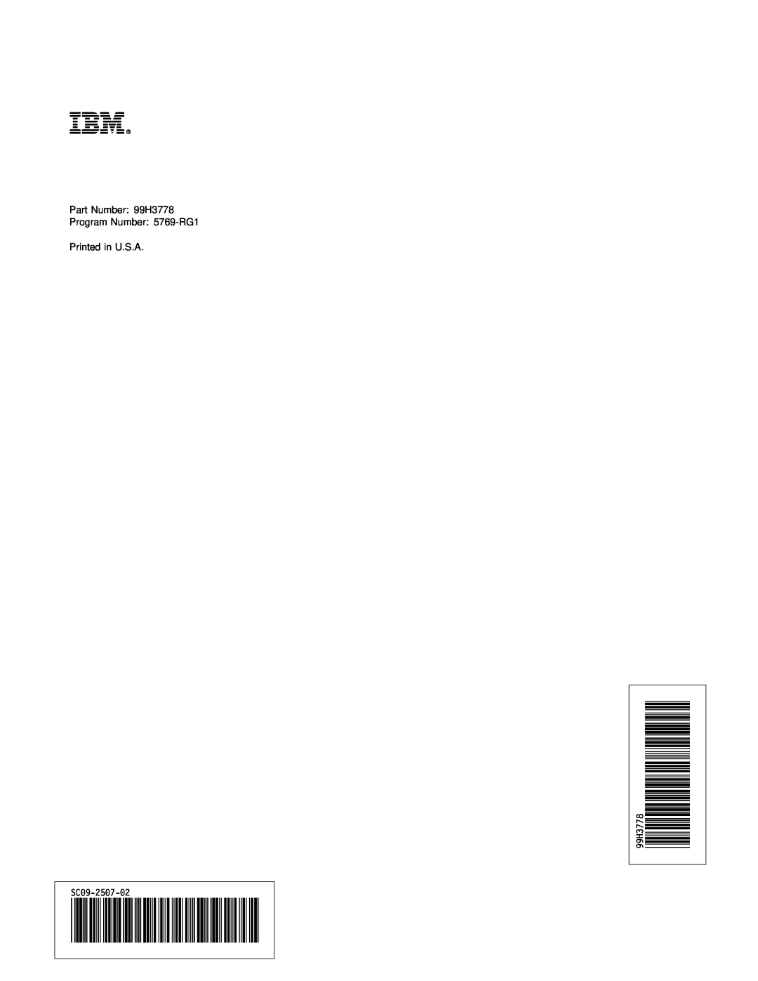 IBM AS/400 manual Éâôù, Part Number 99H3778 Program Number 5769-RG1 Printed in U.S.A, 99H3778 SC09-2507-02 