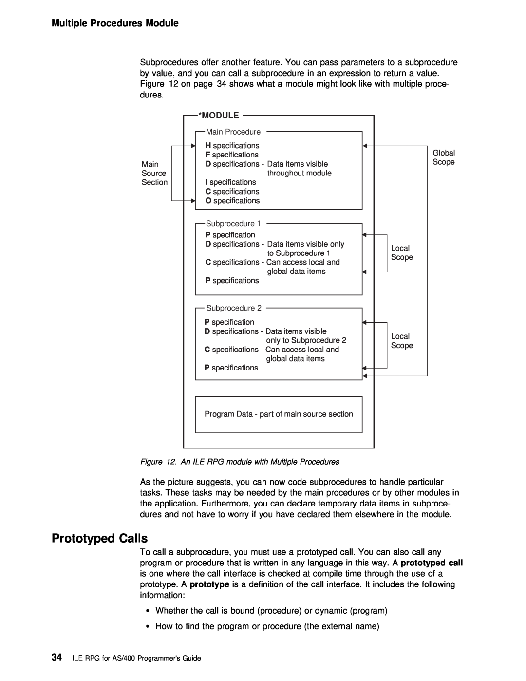 IBM AS/400 manual Prototyped Calls, Multiple Procedures Module 