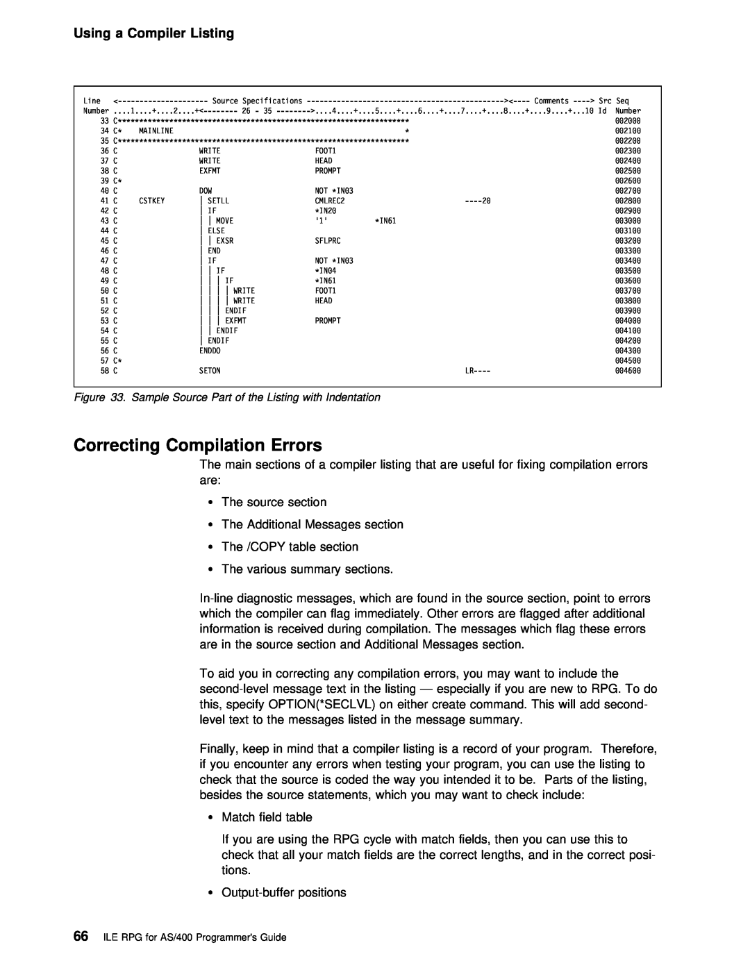 IBM AS/400 manual Errors, Listing, Compilation, Using 