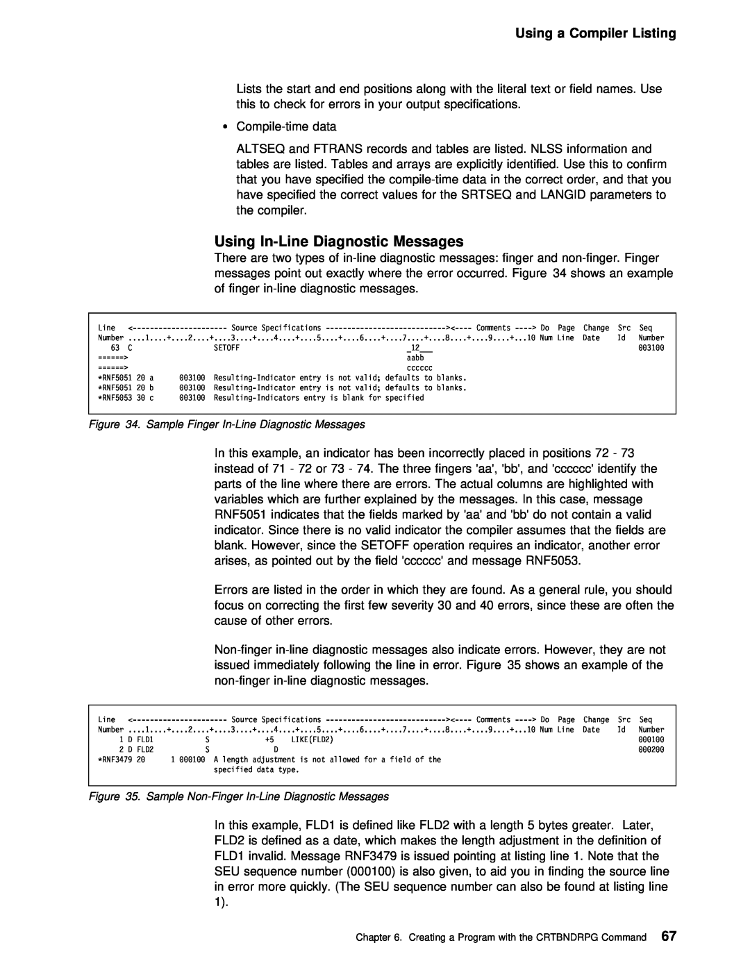 IBM AS/400 manual Using In-Line Diagnostic Messages, Using a, Compiler Listing 