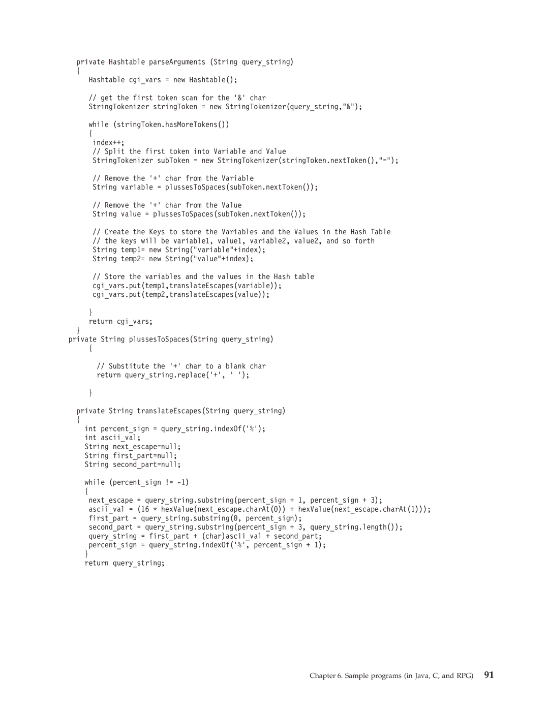 IBM AS/400E manual Sample programs in Java, C, and RPG 