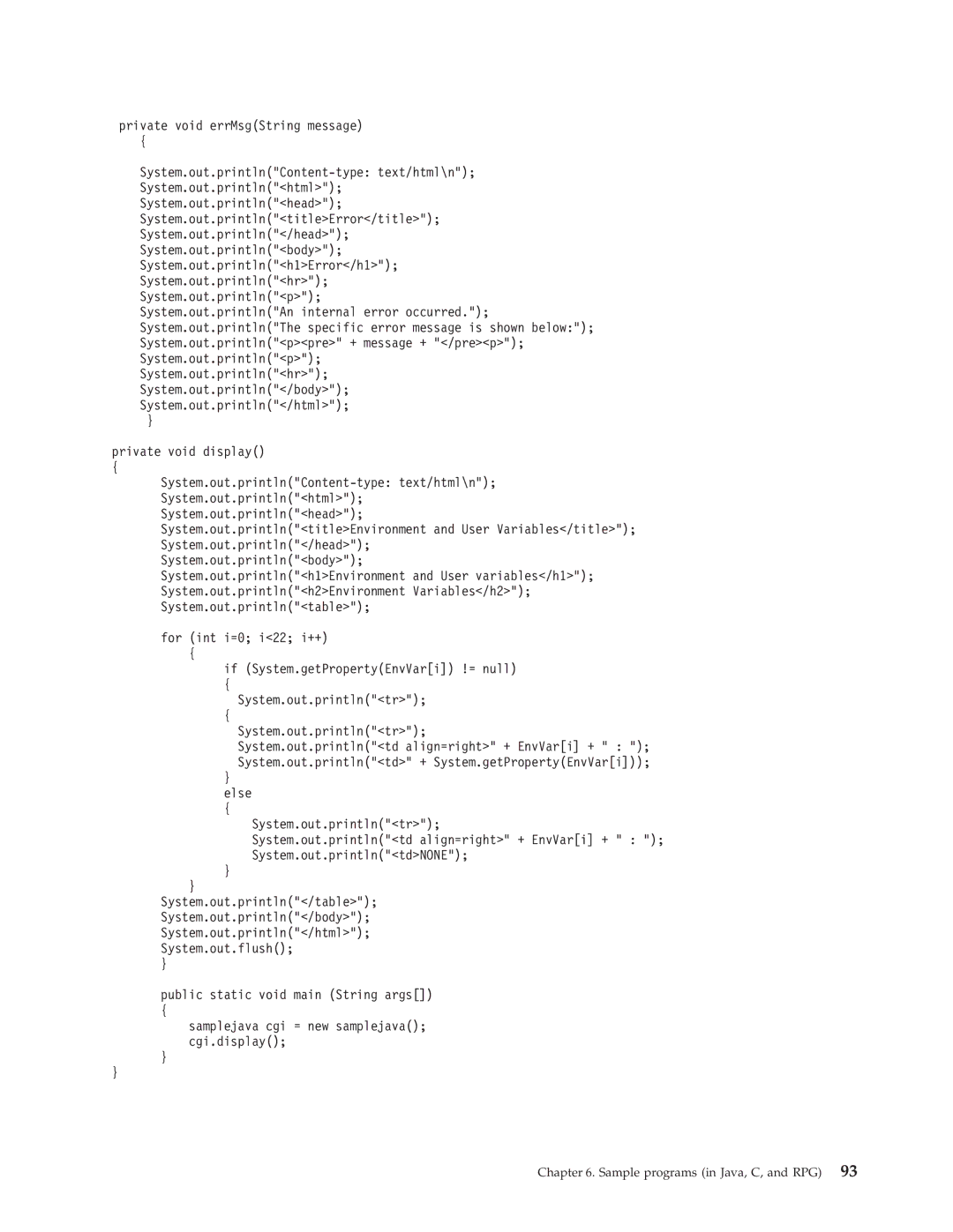 IBM AS/400E manual Sample programs in Java, C, and RPG 