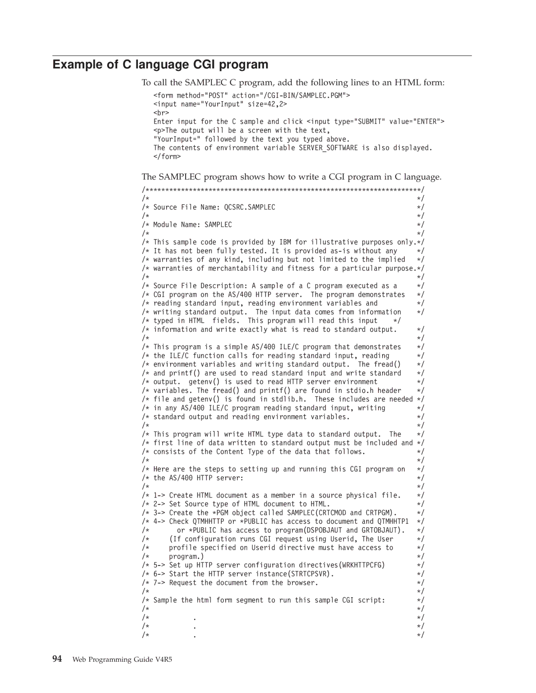 IBM AS/400E manual Example of C language CGI program 