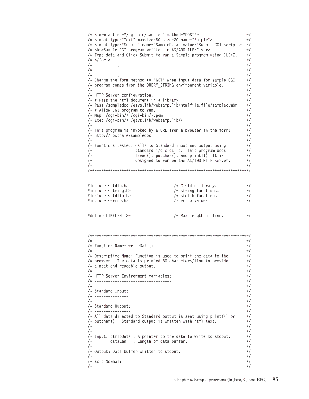 IBM AS/400E manual Sample programs in Java, C, and RPG 