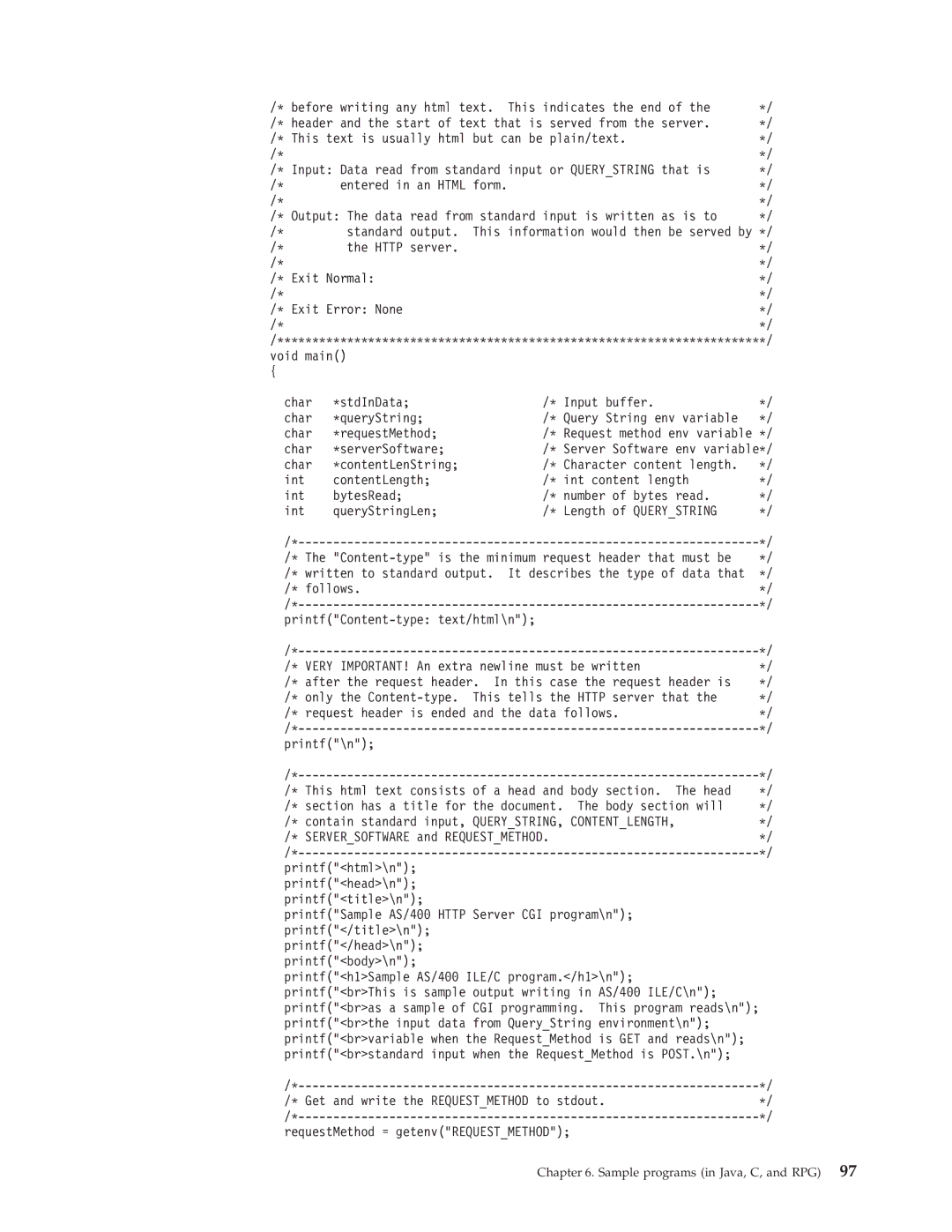 IBM AS/400E manual Sample programs in Java, C, and RPG 