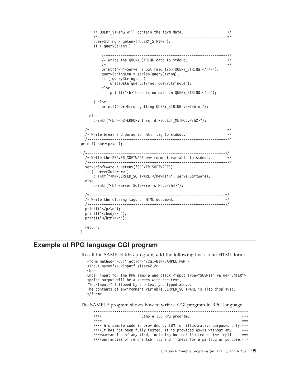 IBM AS/400E manual Example of RPG language CGI program 