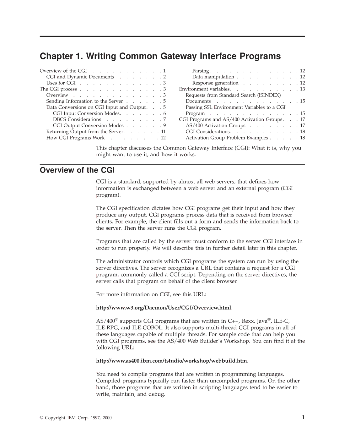 IBM AS/400E manual Writing Common Gateway Interface Programs, Overview of the CGI 