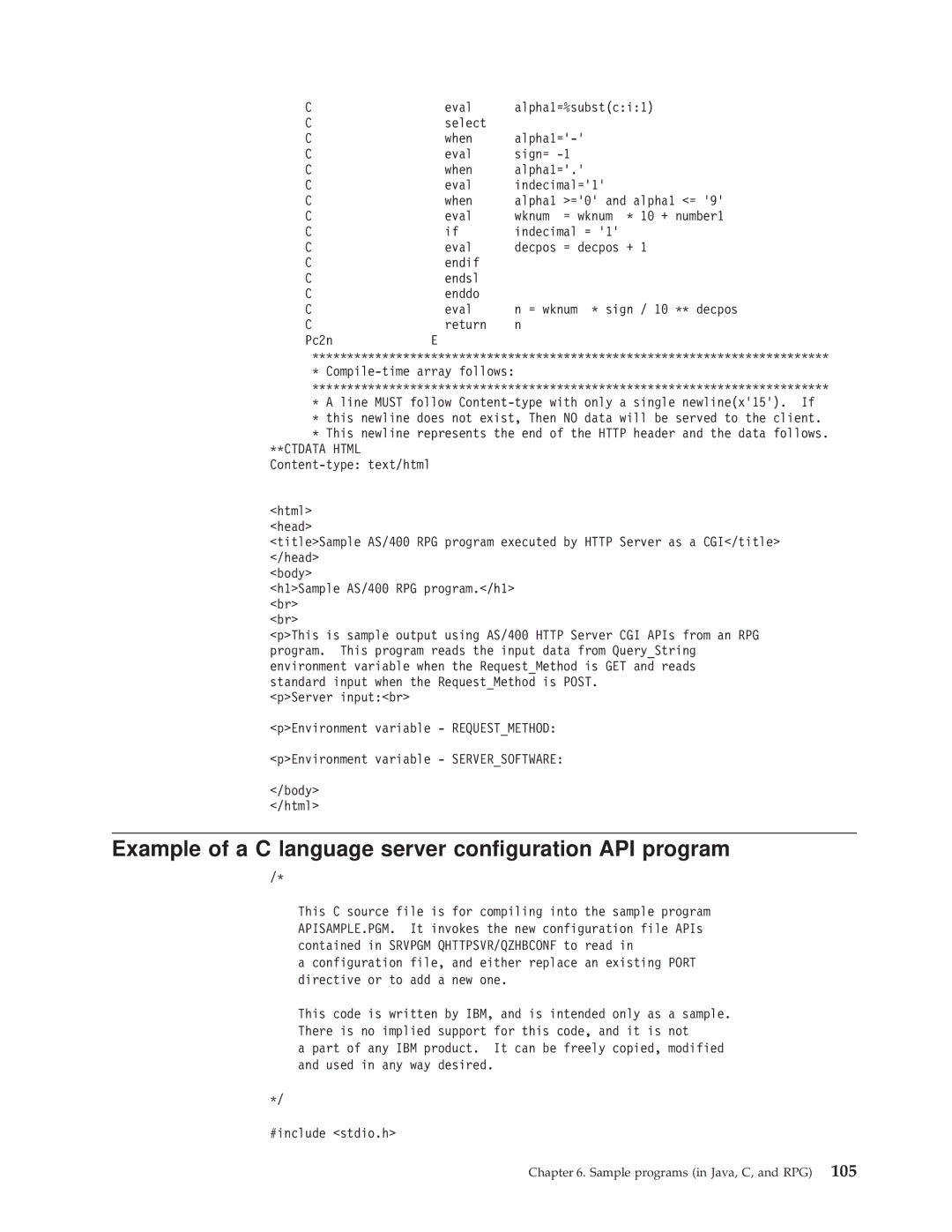 IBM AS/400E manual Example of a C language server configuration API program 