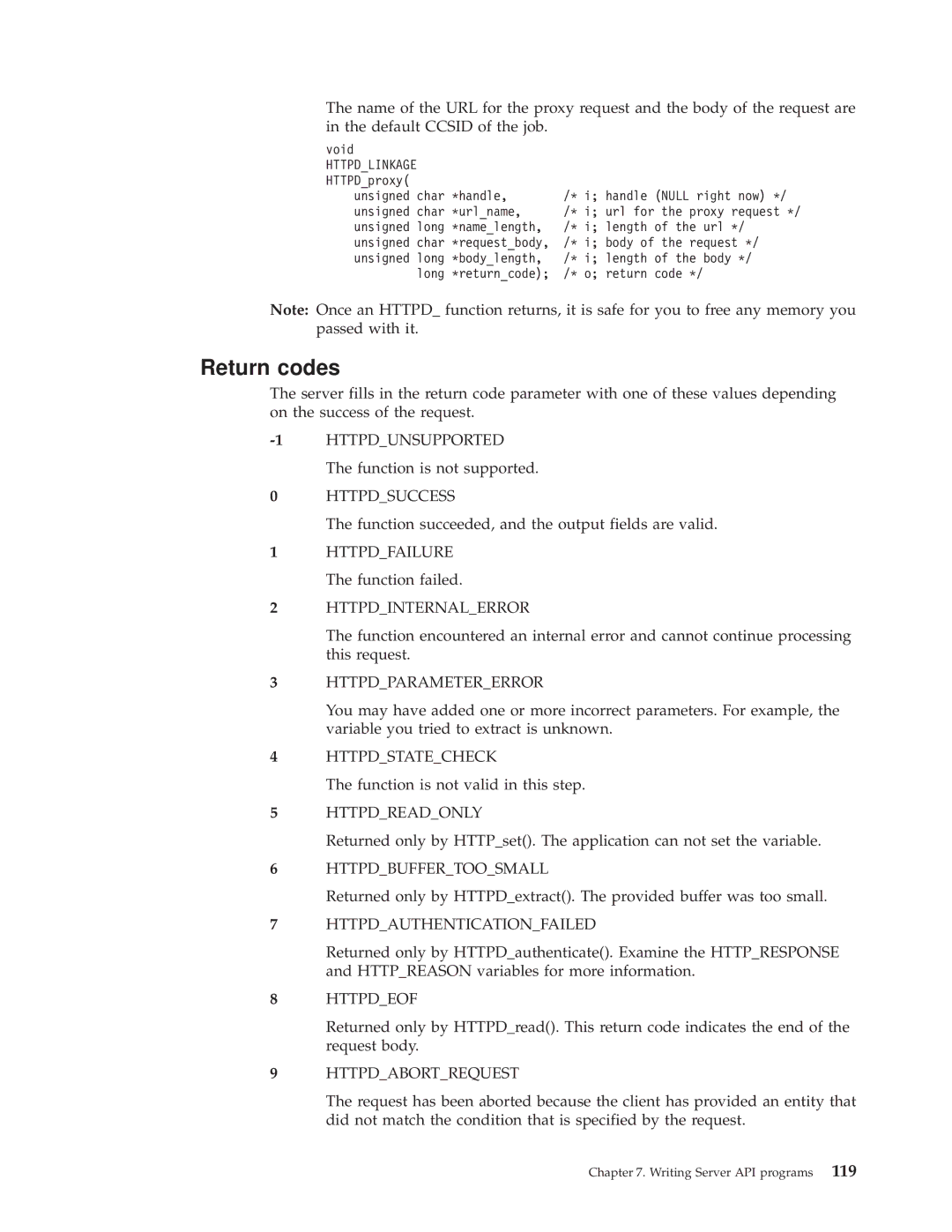 IBM AS/400E manual Return codes, Httpdparametererror 