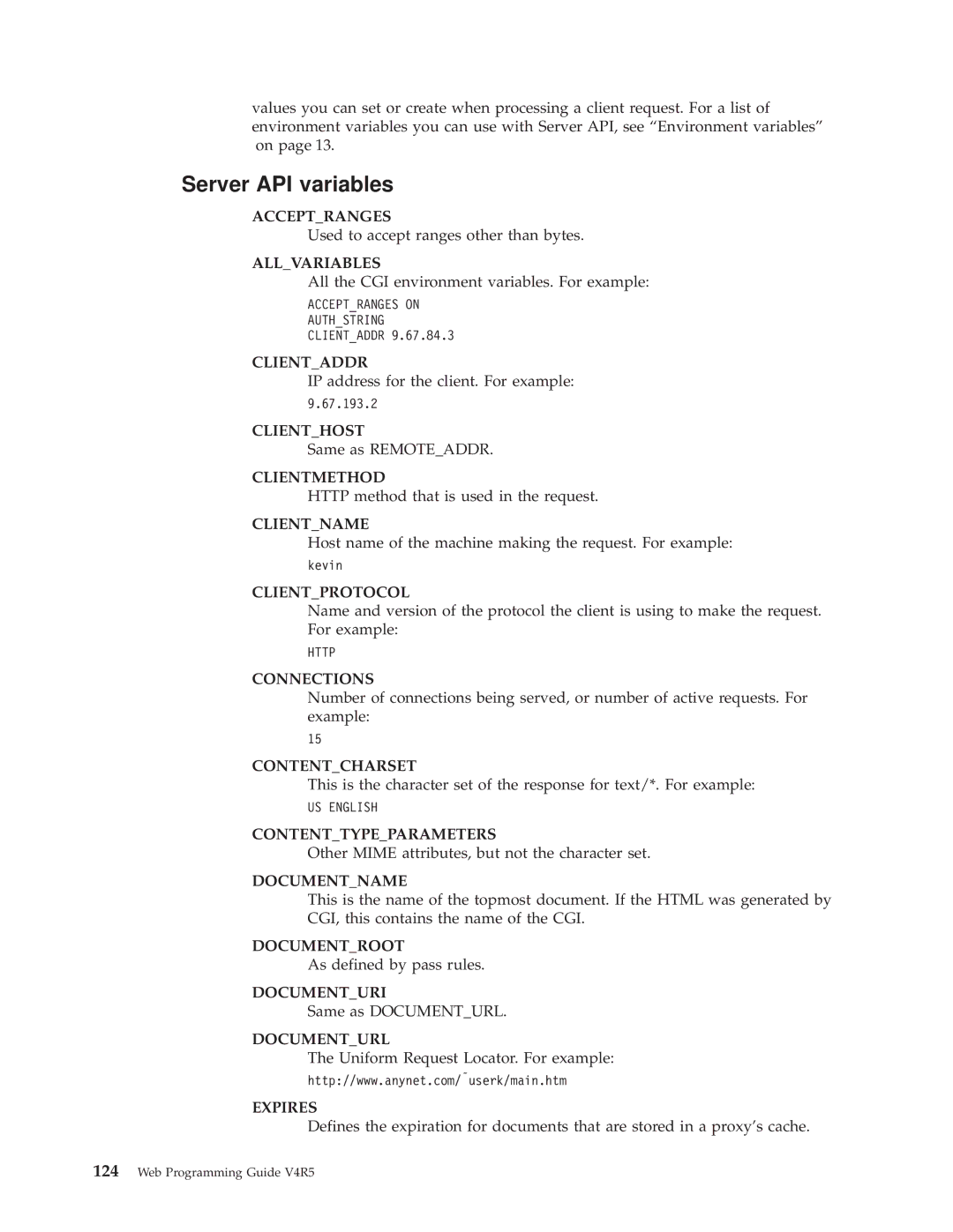 IBM AS/400E manual Server API variables 