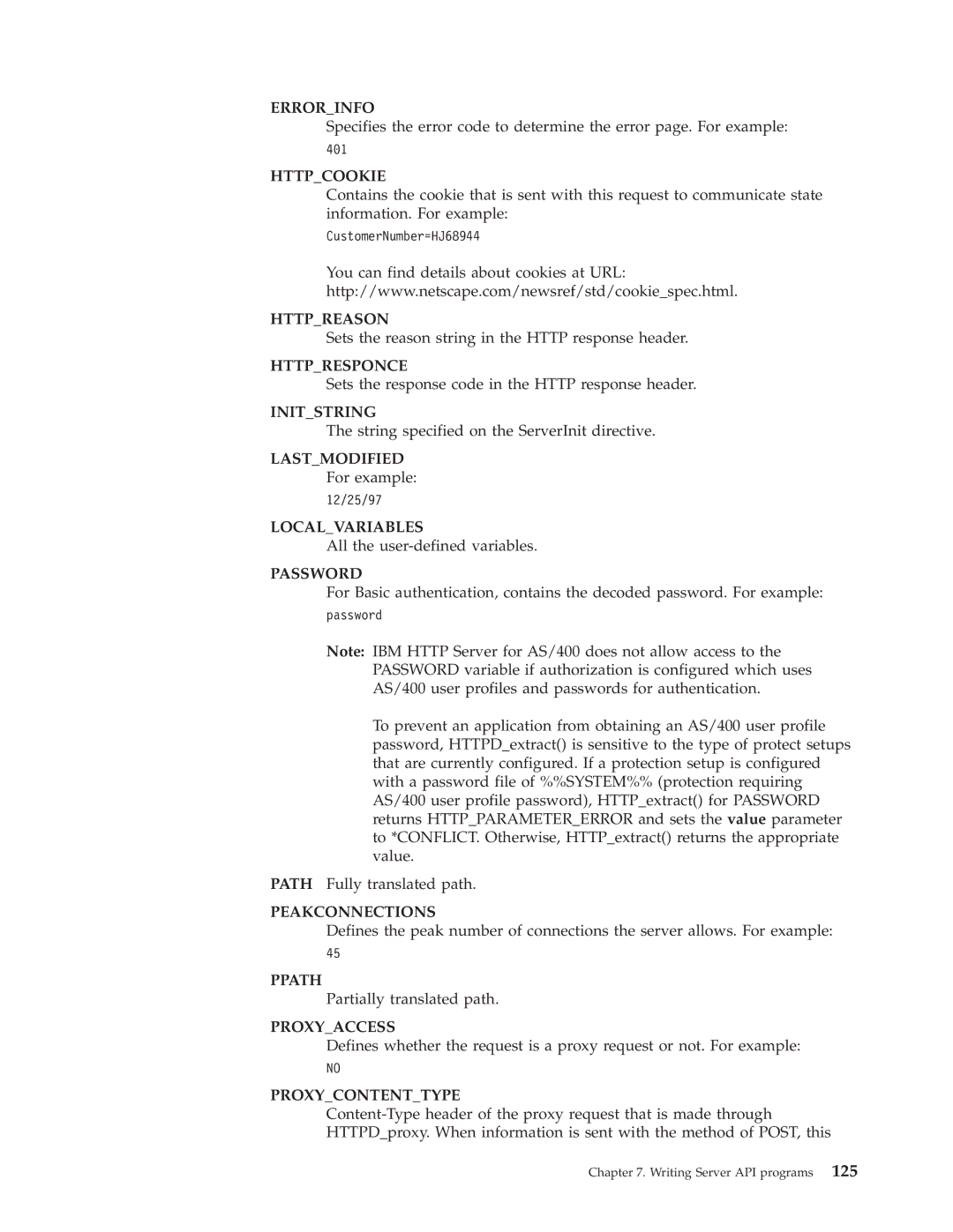 IBM AS/400E Errorinfo, Httpcookie, Httpreason, Httpresponce, Initstring, Lastmodified, Localvariables, Password, Ppath 