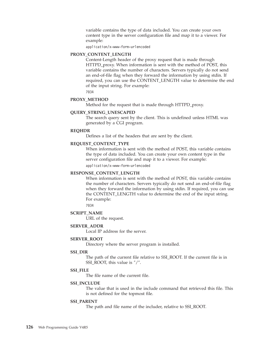 IBM AS/400E manual Proxycontentlength, Proxymethod, Querystringunescaped, Reqhdr, Requestcontenttype, Responsecontentlength 