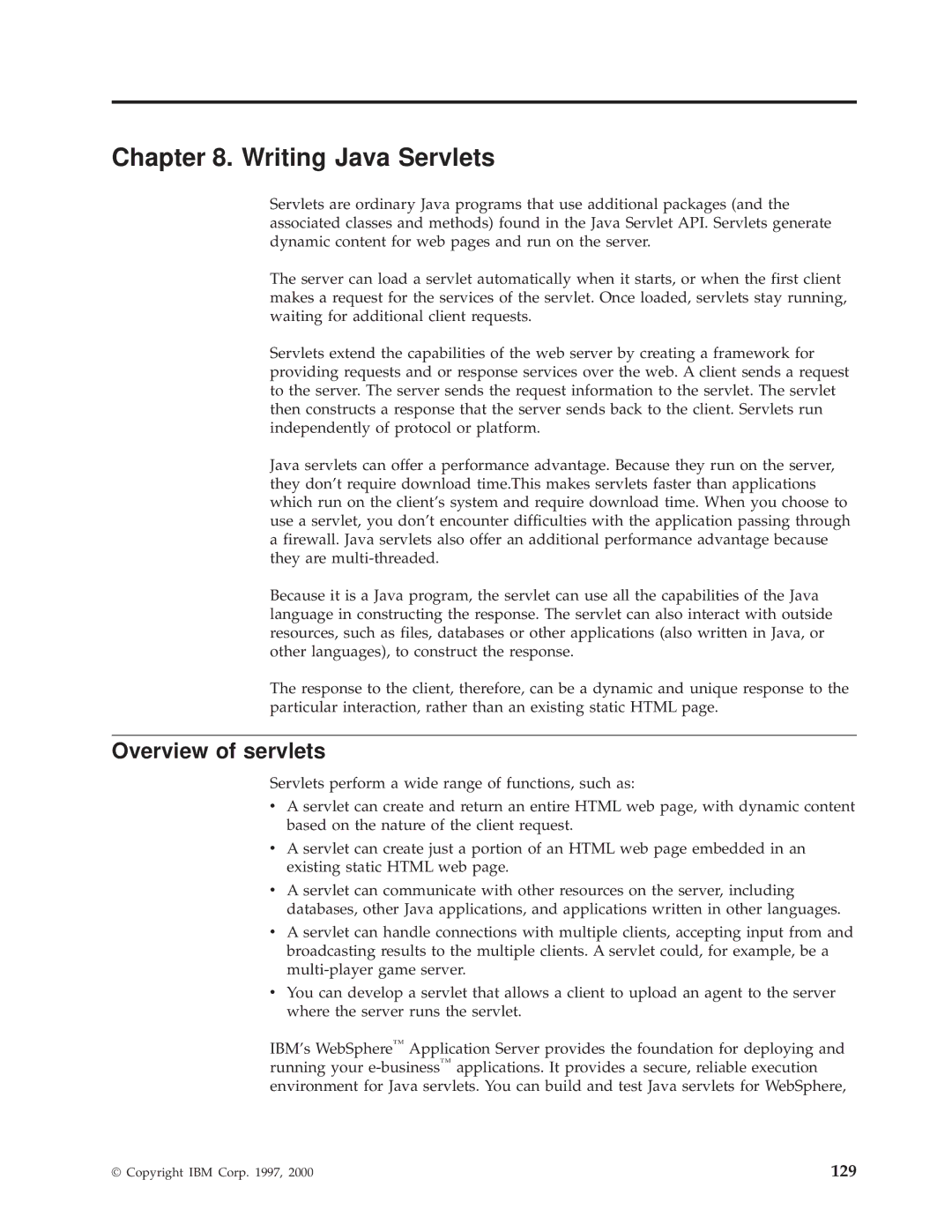 IBM AS/400E manual Writing Java Servlets, Overview of servlets 